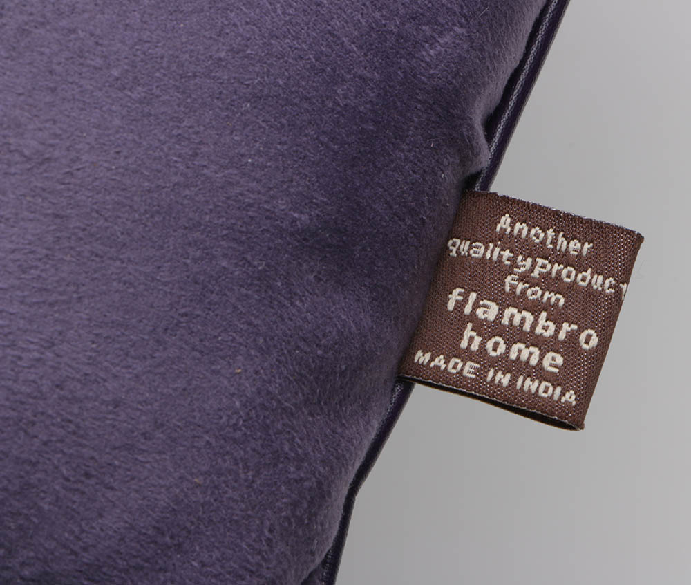 Five Flambro Imports Purple Leather Pillows with Weave Motif Panels