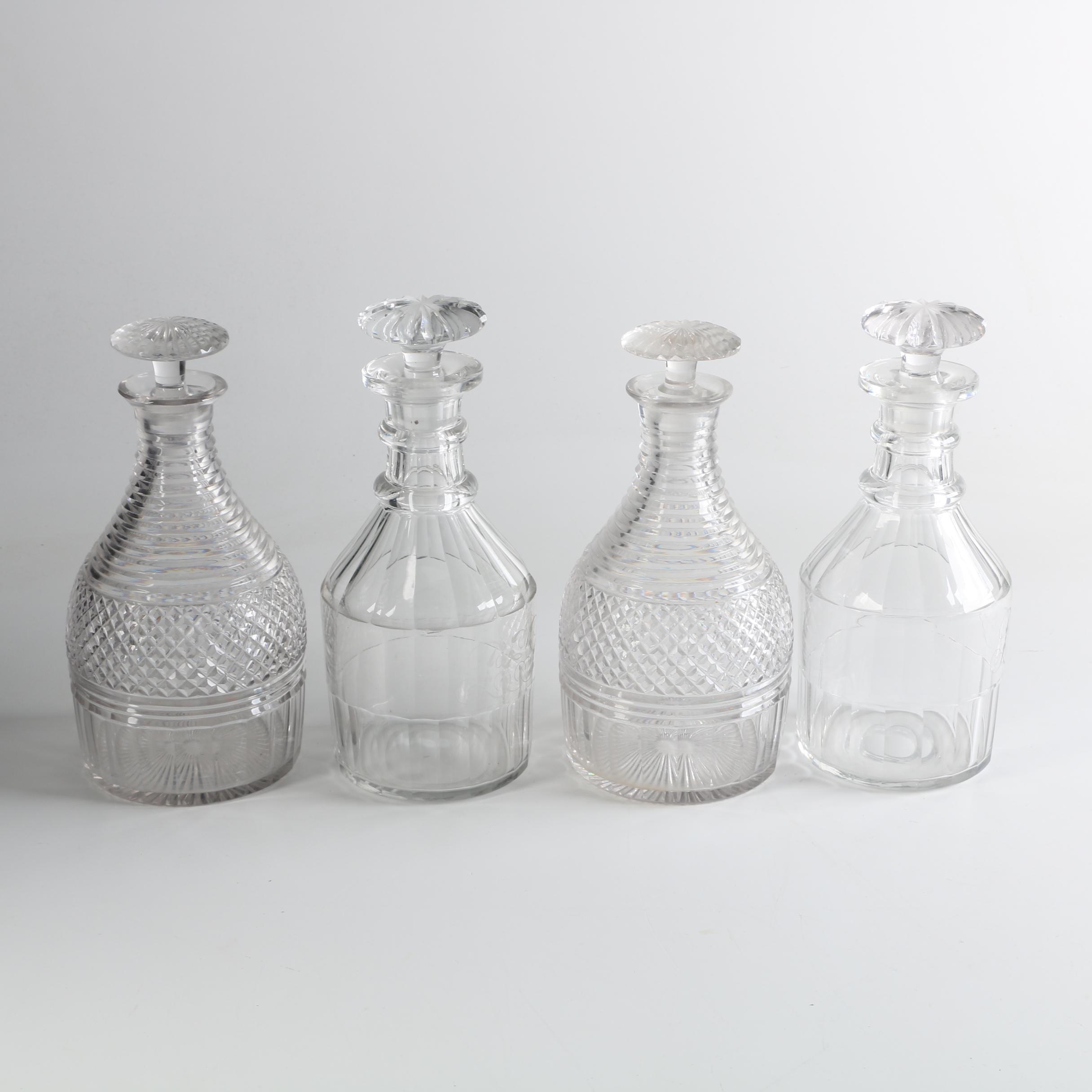 Antique Hand-Blown Anglo-Irish Georgian Glass Decanters