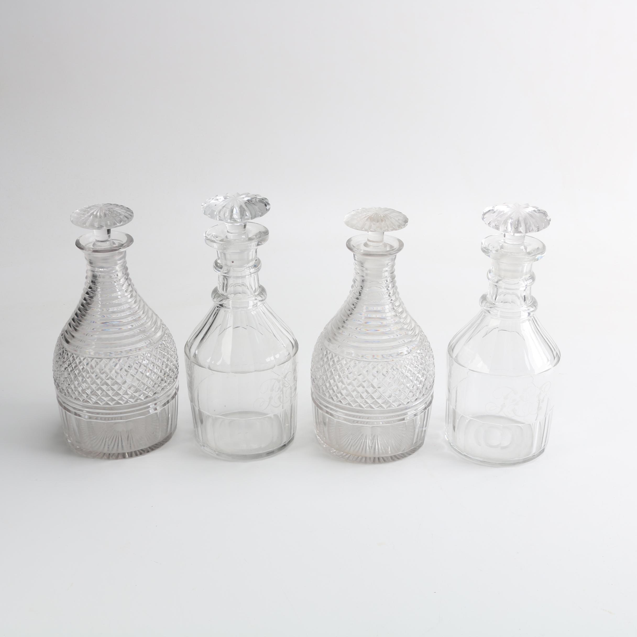 Antique Hand-Blown Anglo-Irish Georgian Glass Decanters
