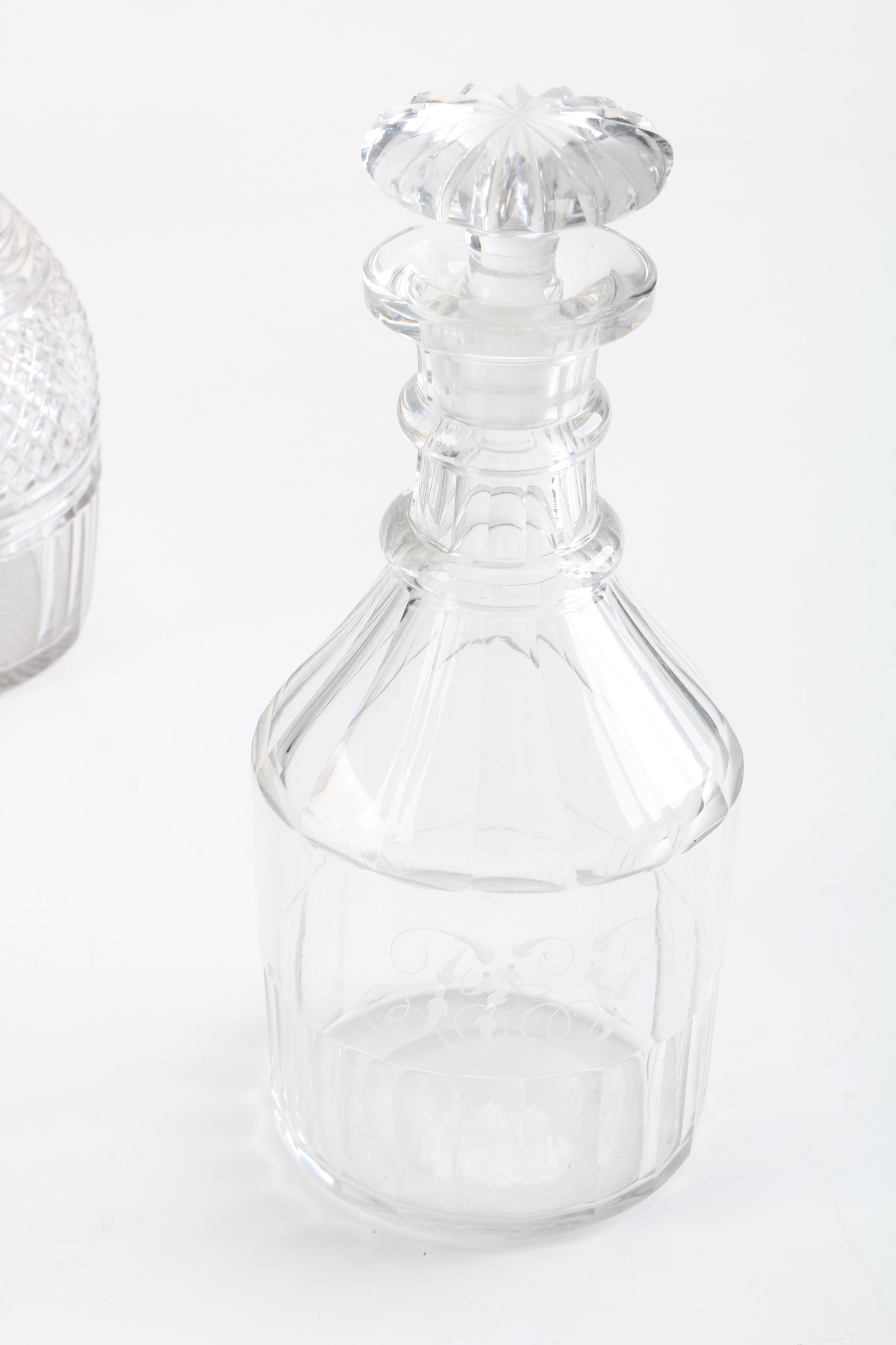 Antique Hand-Blown Anglo-Irish Georgian Glass Decanters
