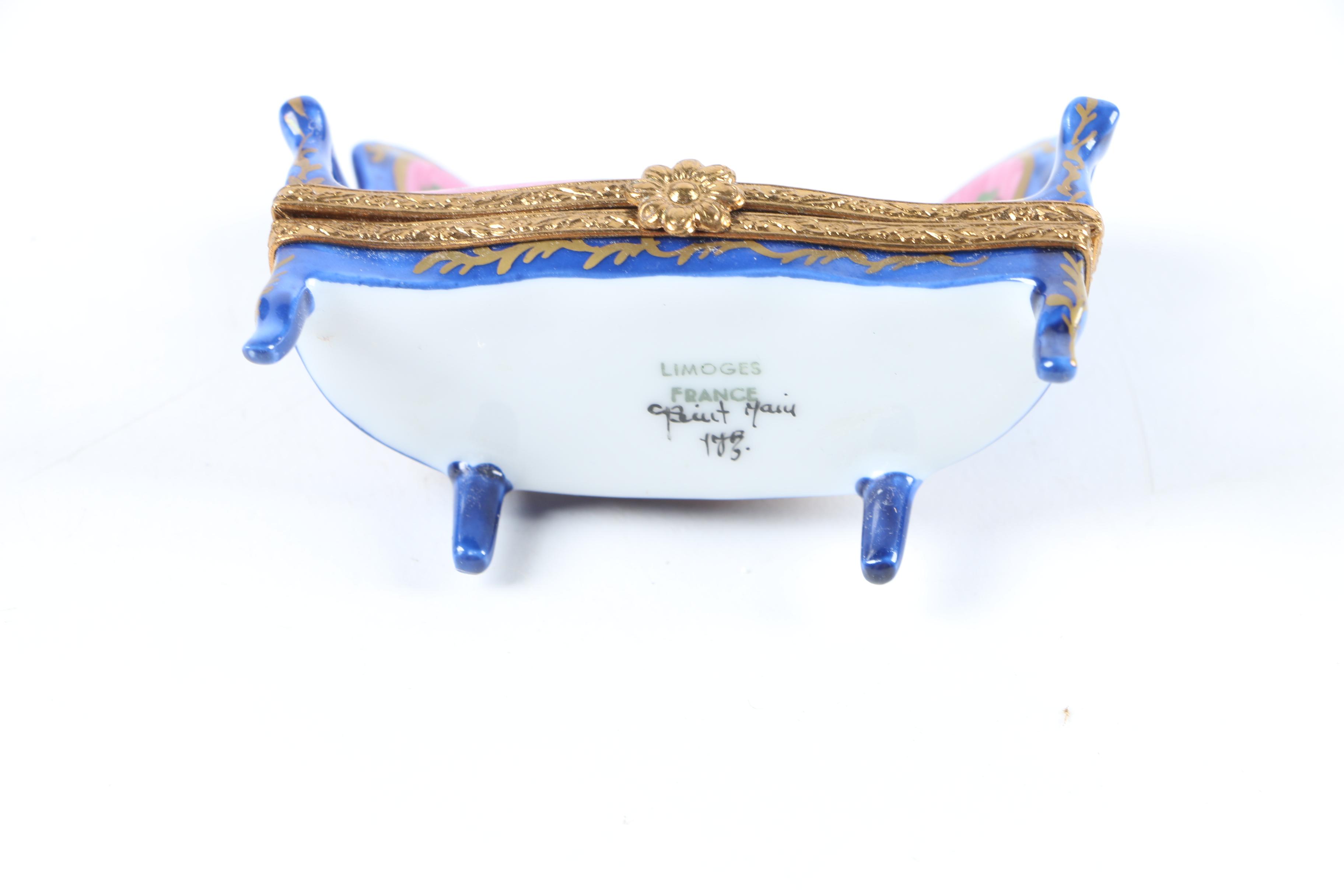 Limoges Hand-Painted Porcelain Settee Trinket Box