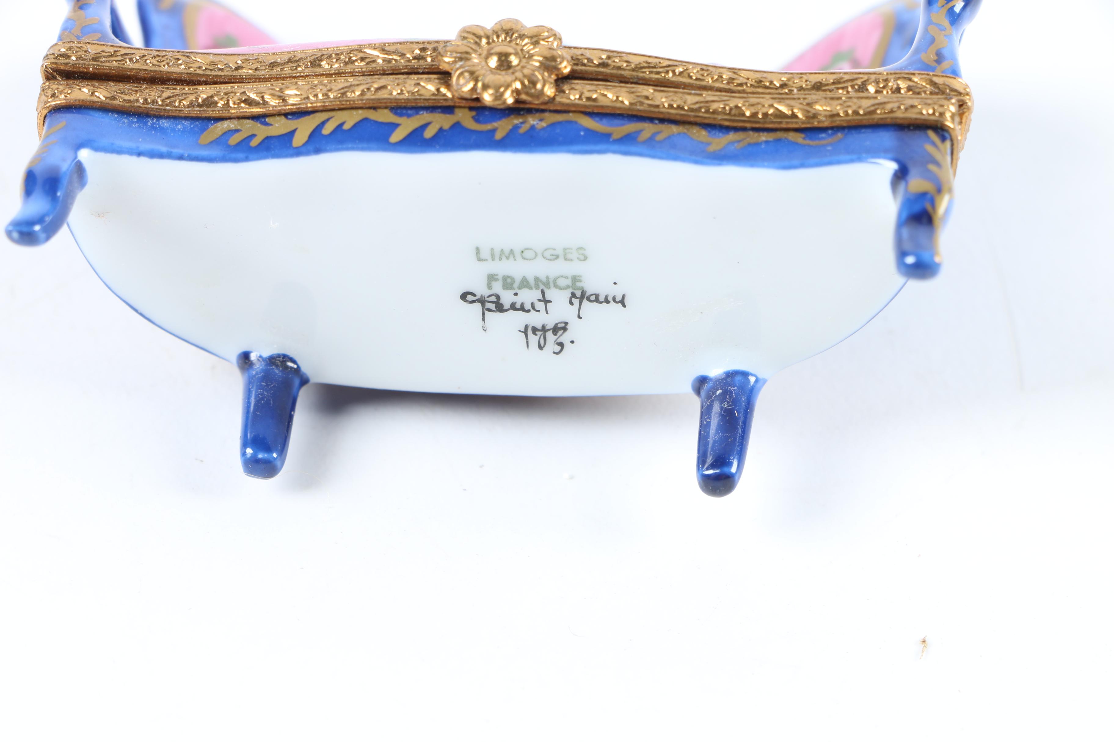 Limoges Hand-Painted Porcelain Settee Trinket Box