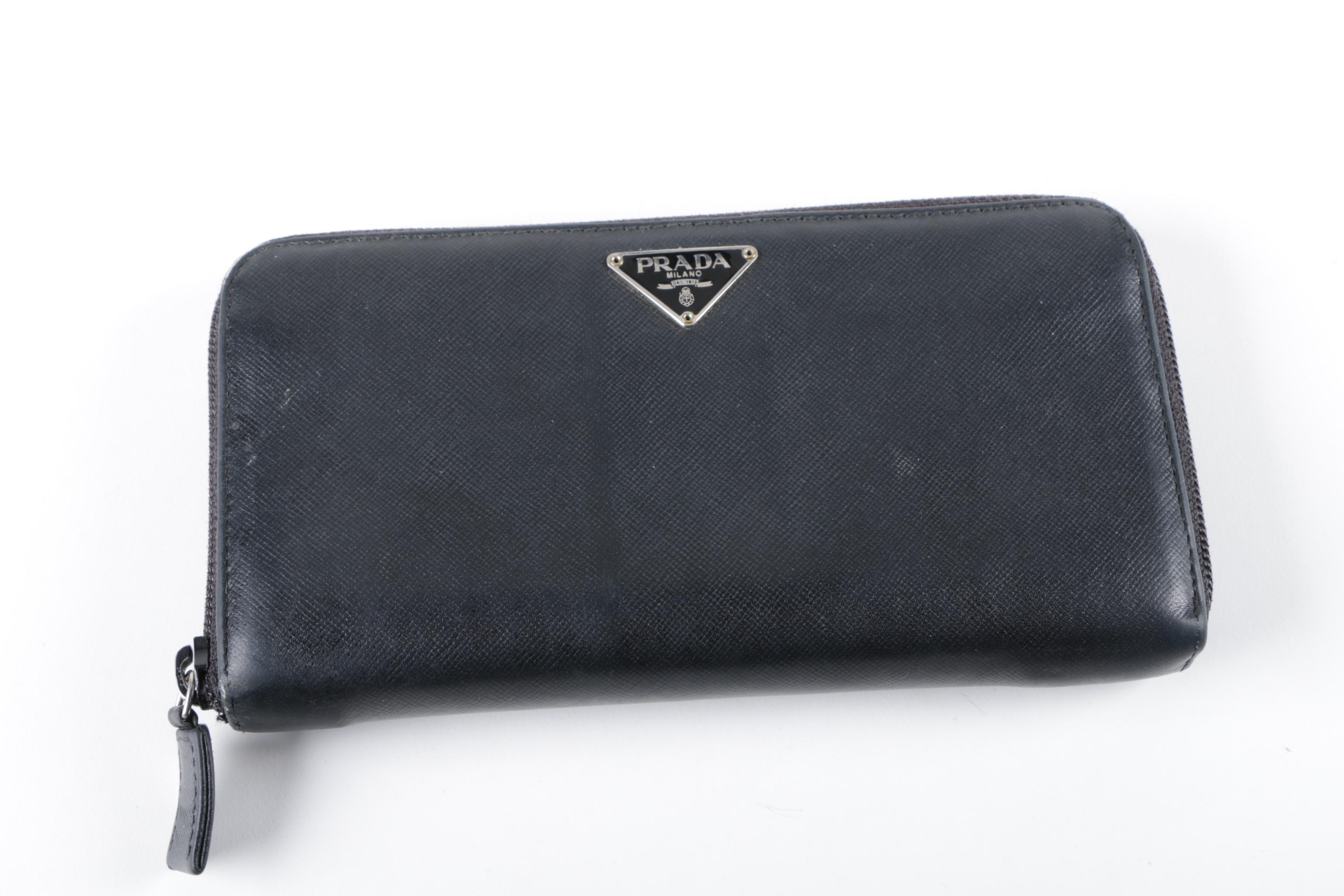 Prada Black Saffiano Leather Zip-Around Wallet
