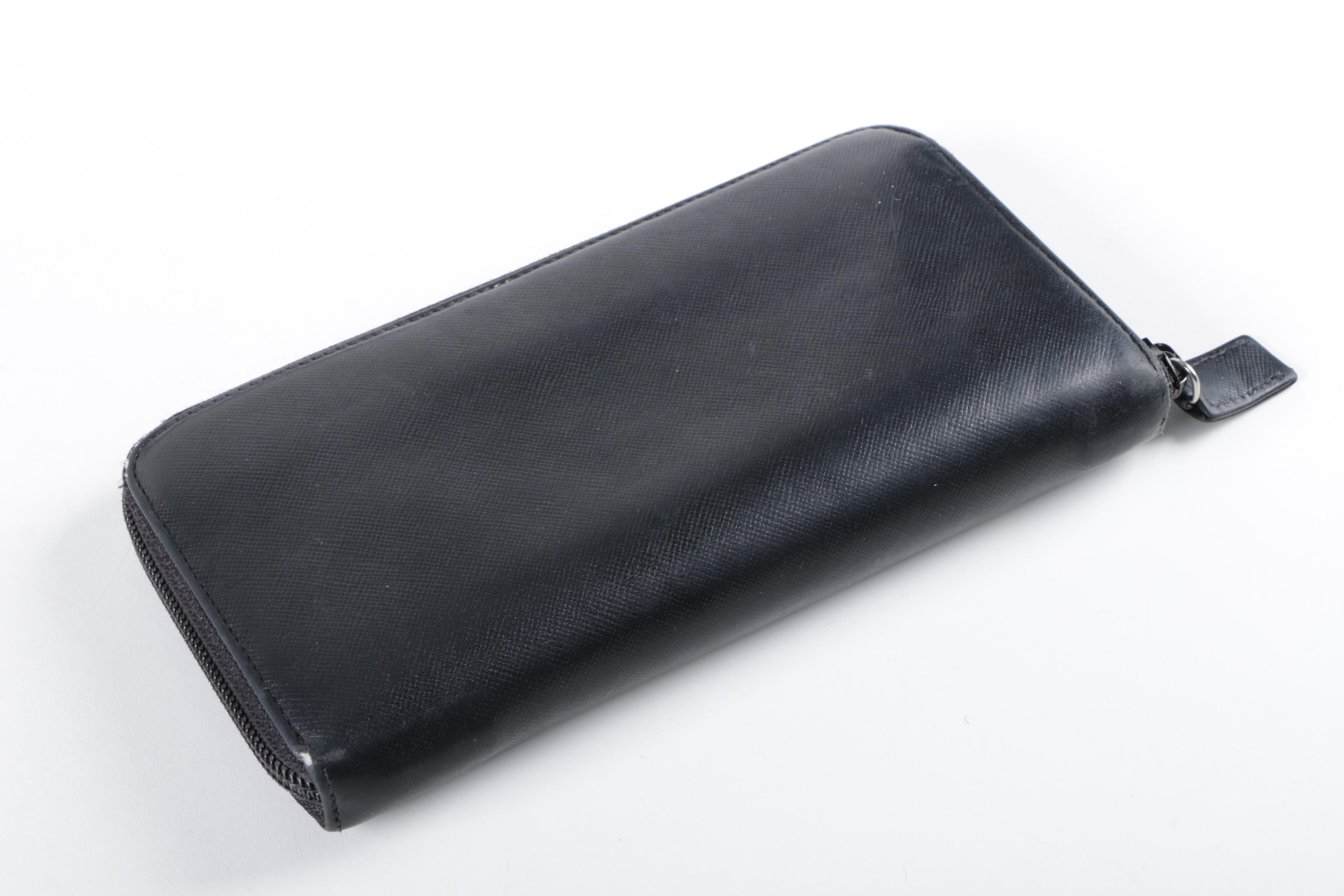 Prada Black Saffiano Leather Zip-Around Wallet