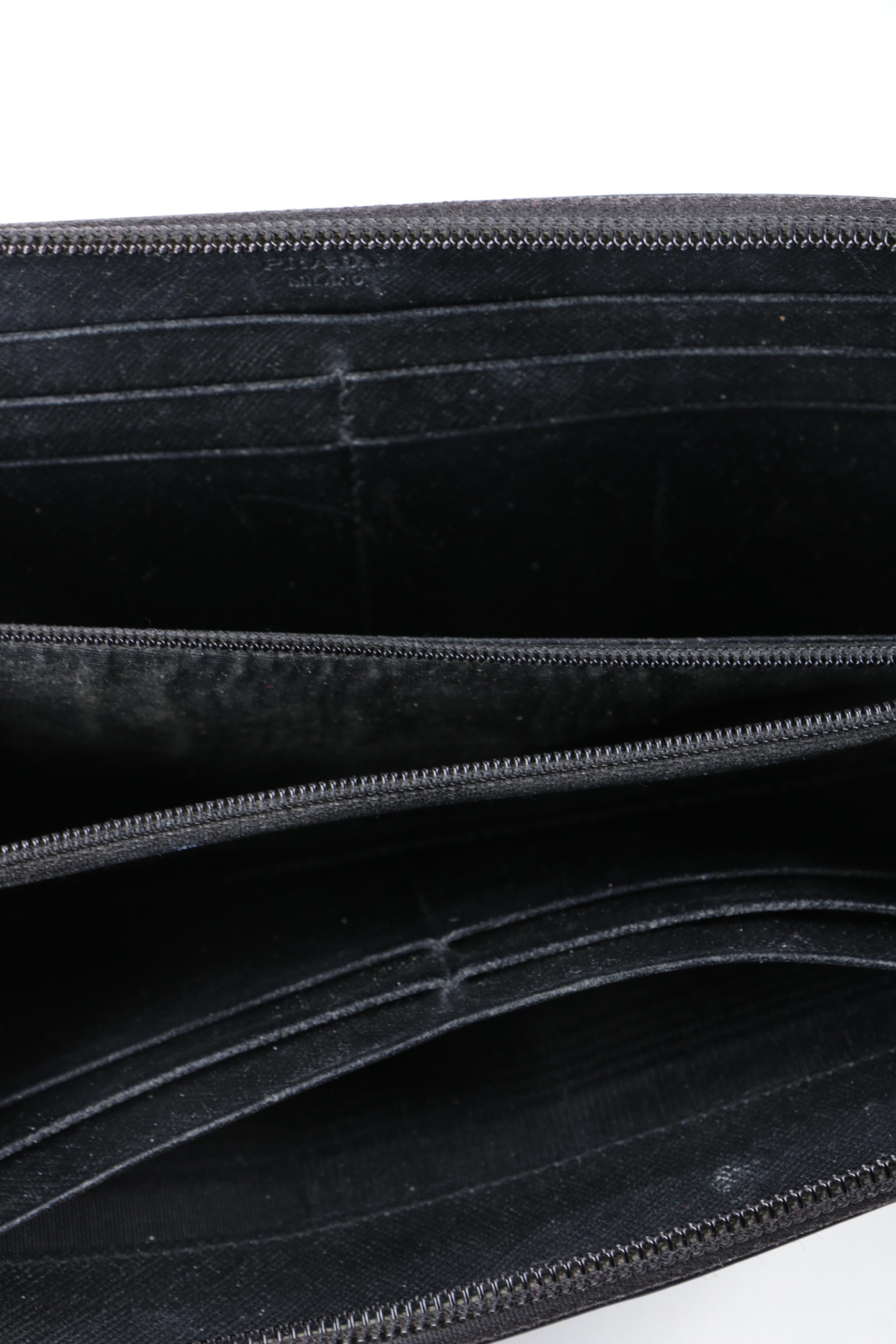 Prada Black Saffiano Leather Zip-Around Wallet