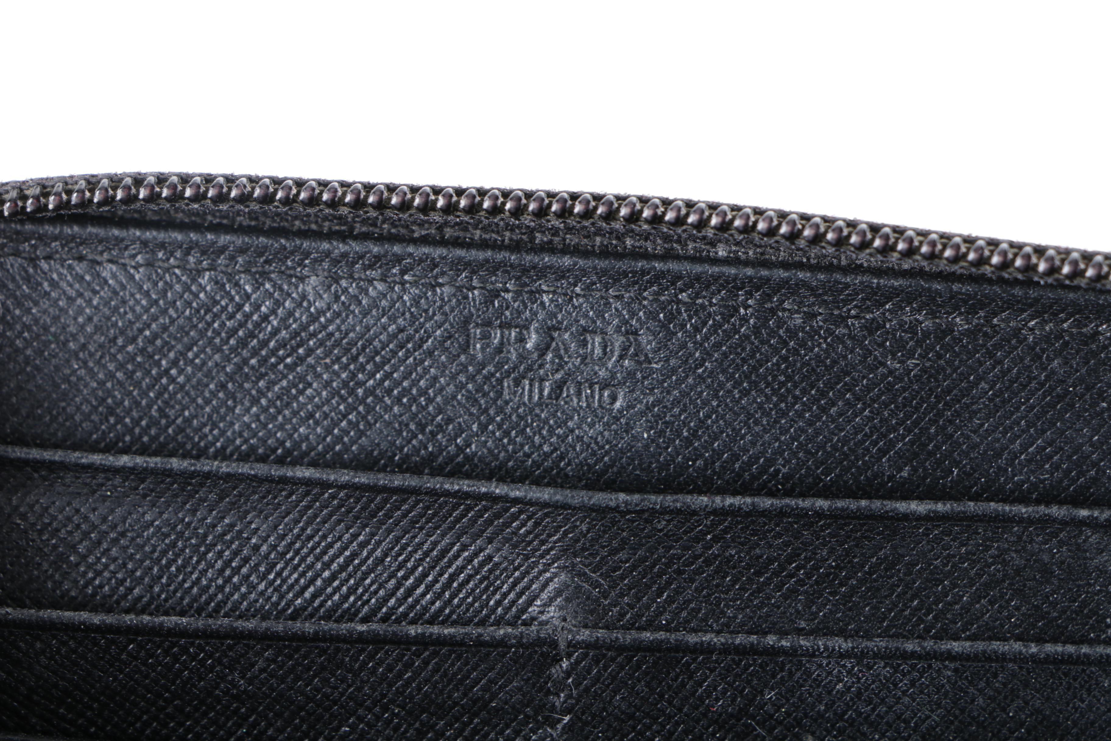 Prada Black Saffiano Leather Zip-Around Wallet