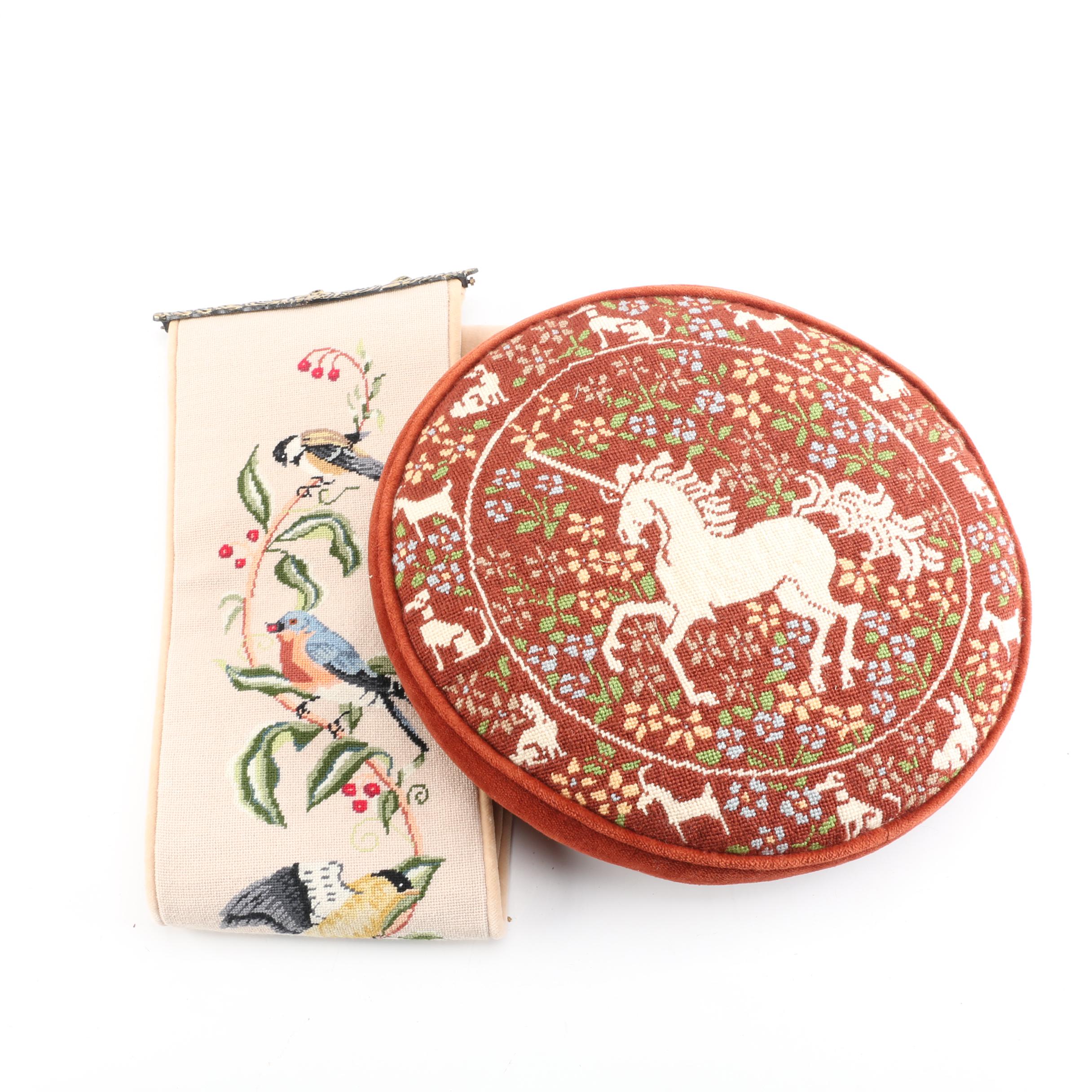 Flora and Fauna Themed Pillow and Bell Pull Tapestry