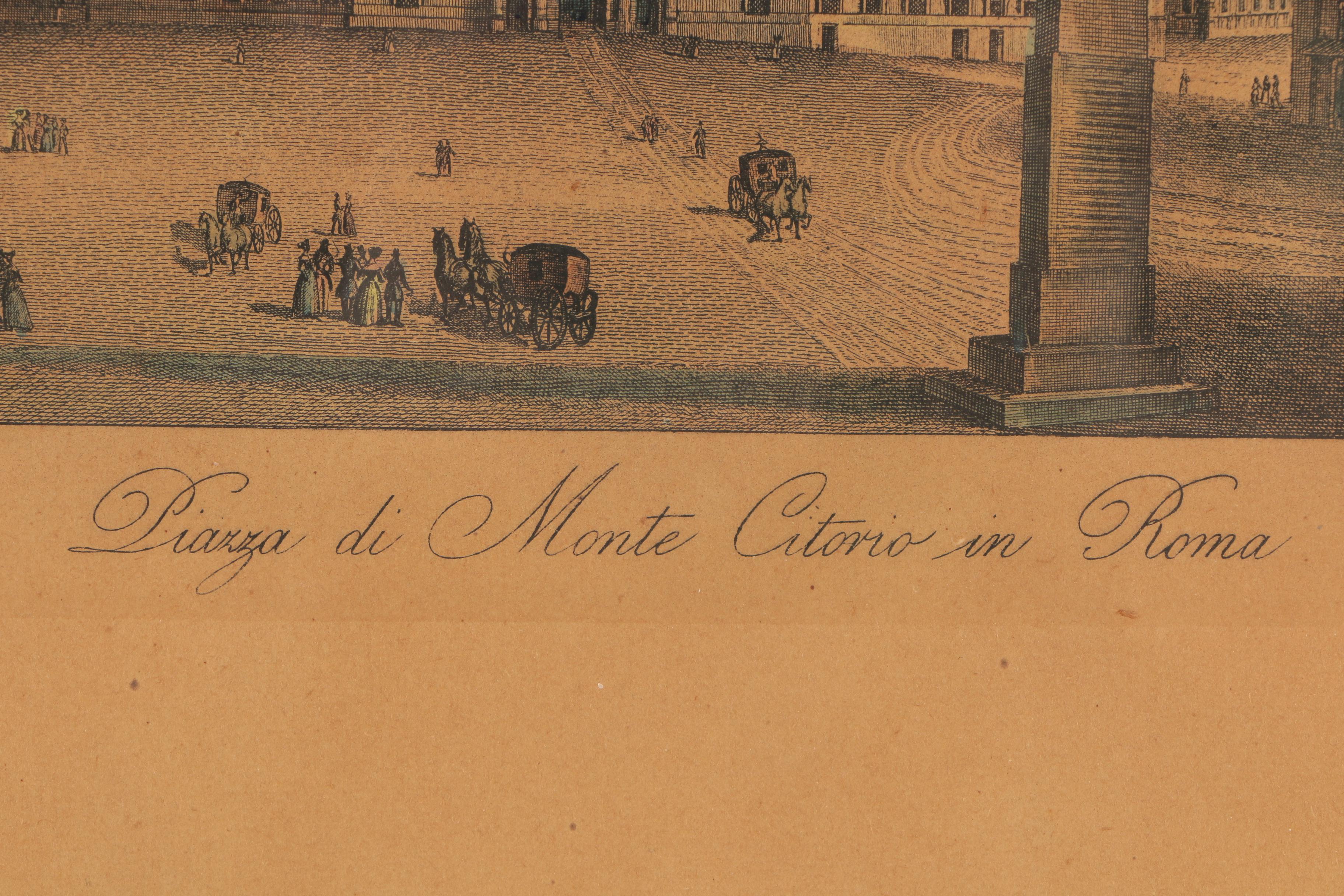 Antique Engravings of Rome's Obelisk of Montecitorio and Palazzo Farnese