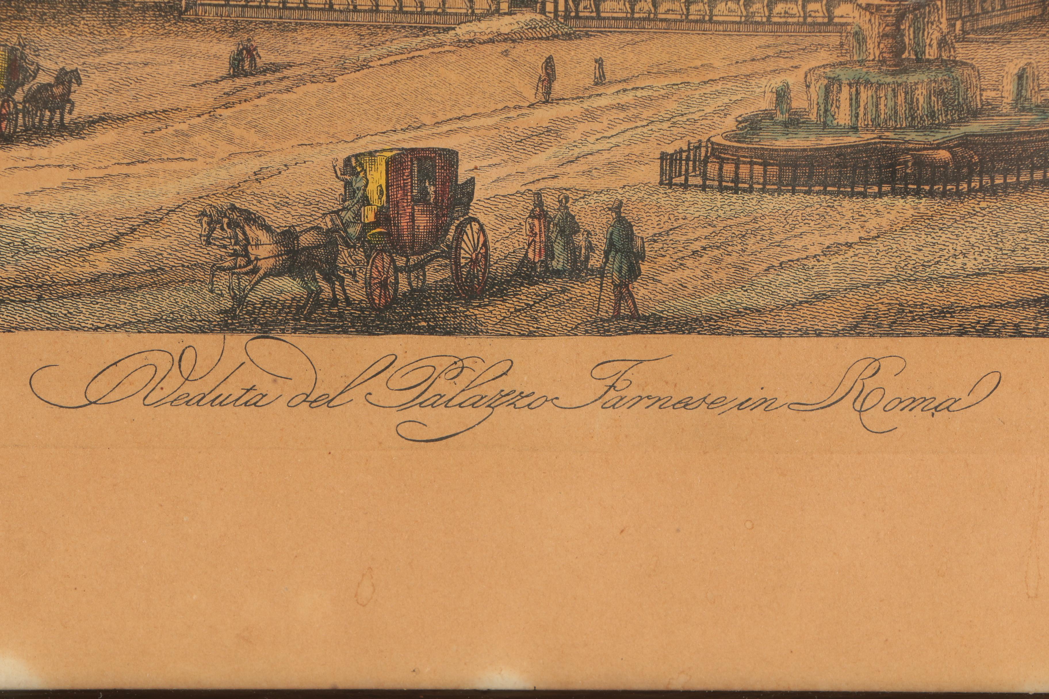 Antique Engravings of Rome's Obelisk of Montecitorio and Palazzo Farnese