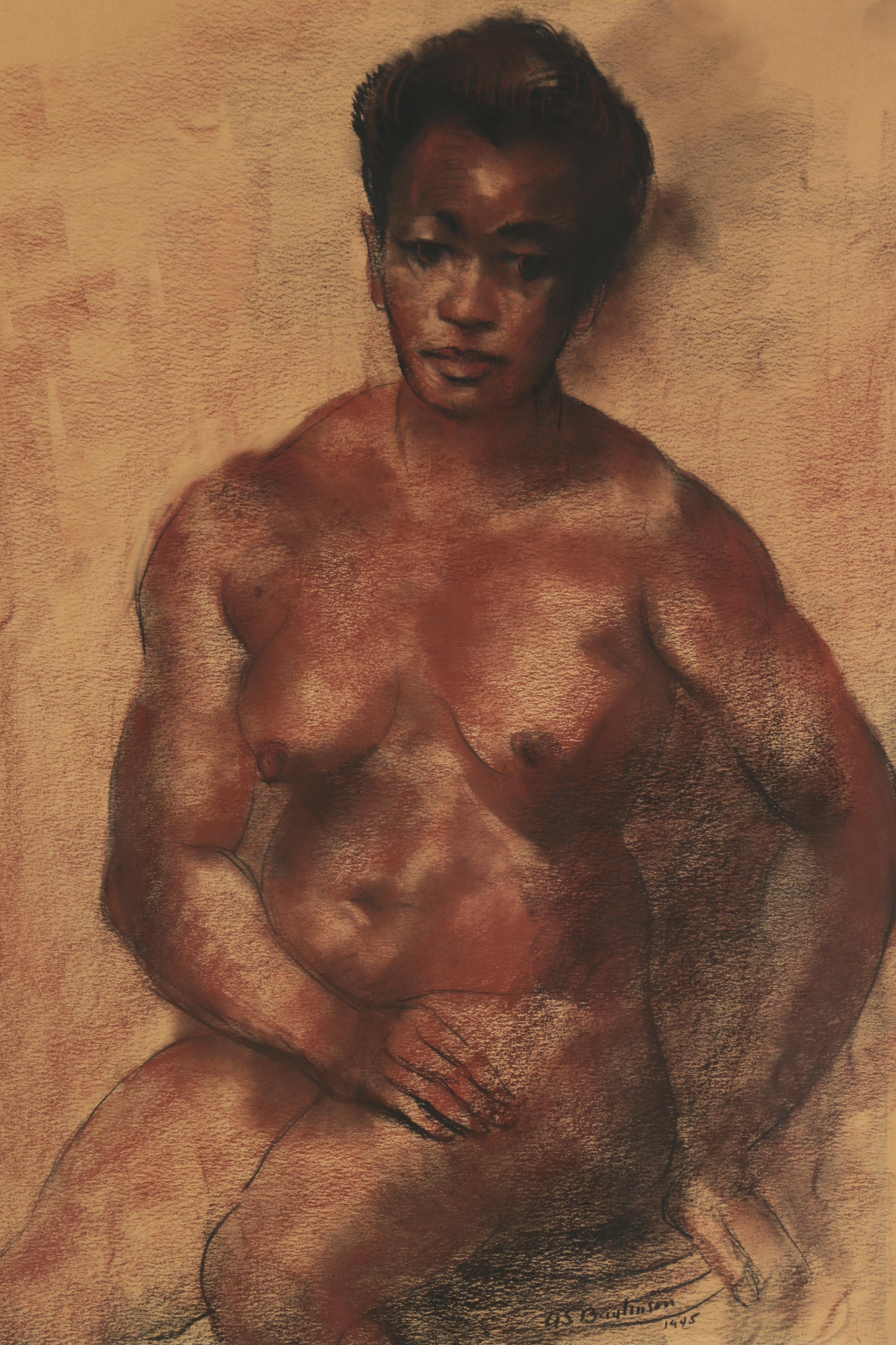Abraham Baylinson Pastel Drawing of a Nude Female
