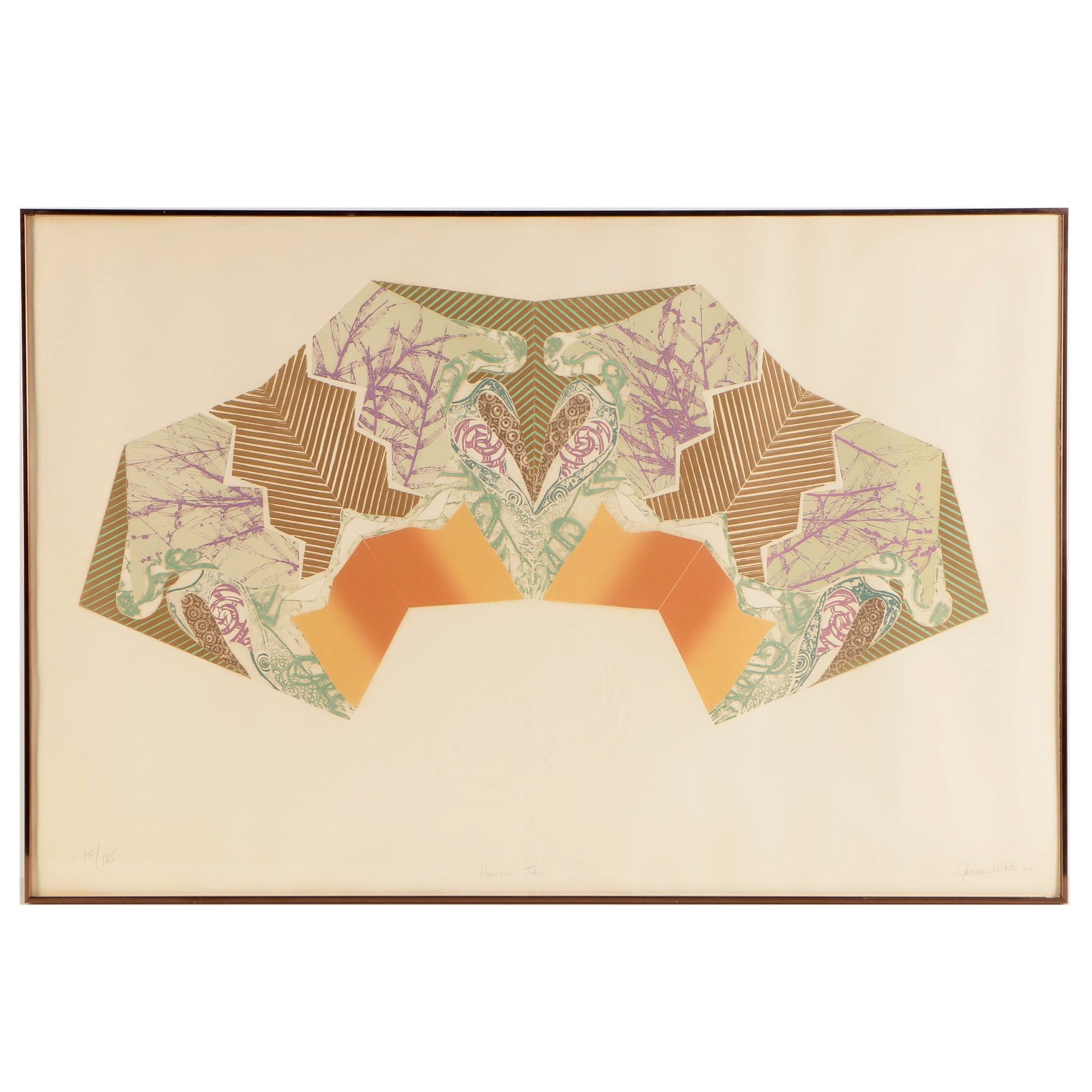 Jonna White 1980 Embellished Etching "Heron Fan"