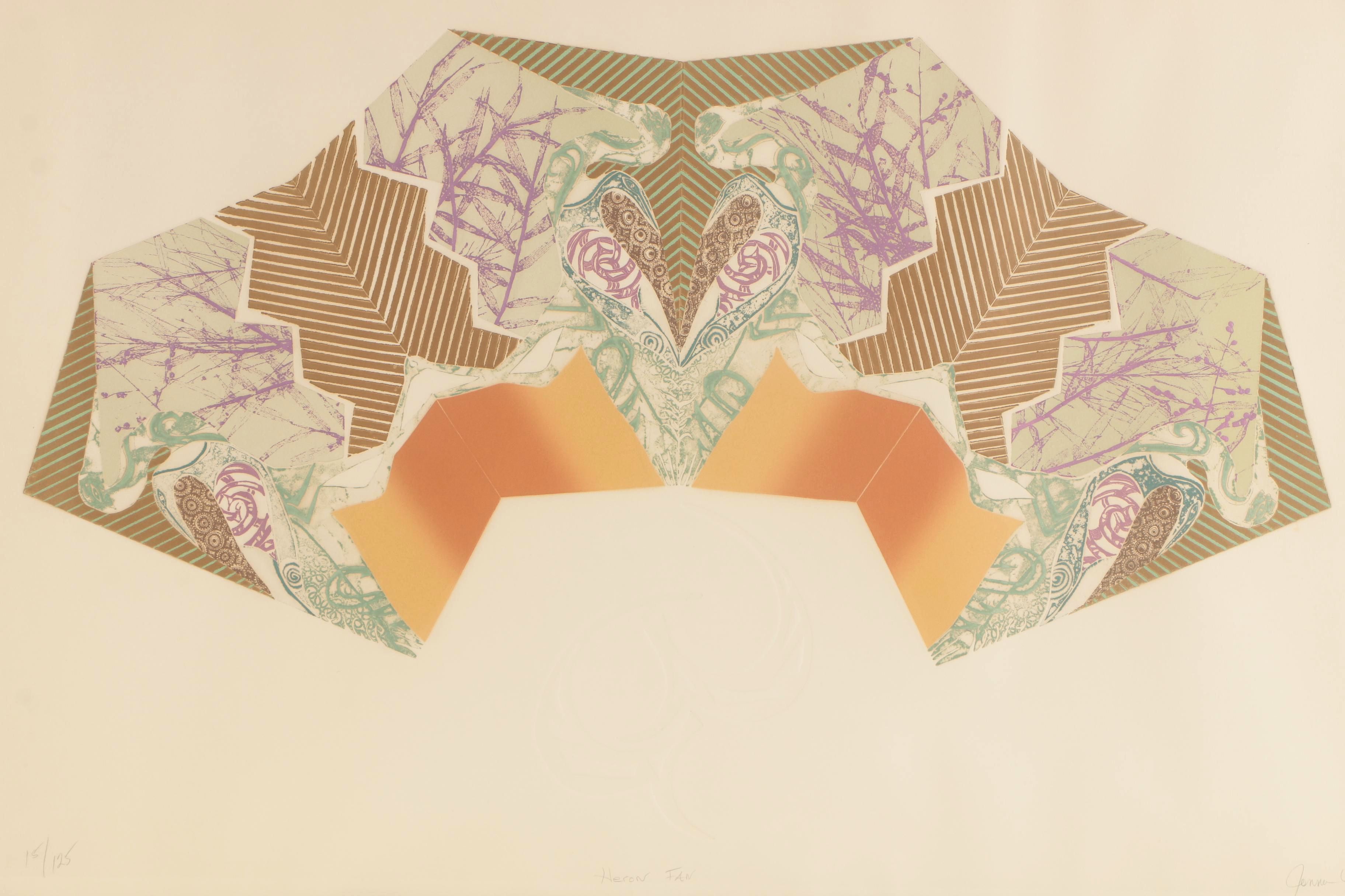 Jonna White 1980 Embellished Etching "Heron Fan"