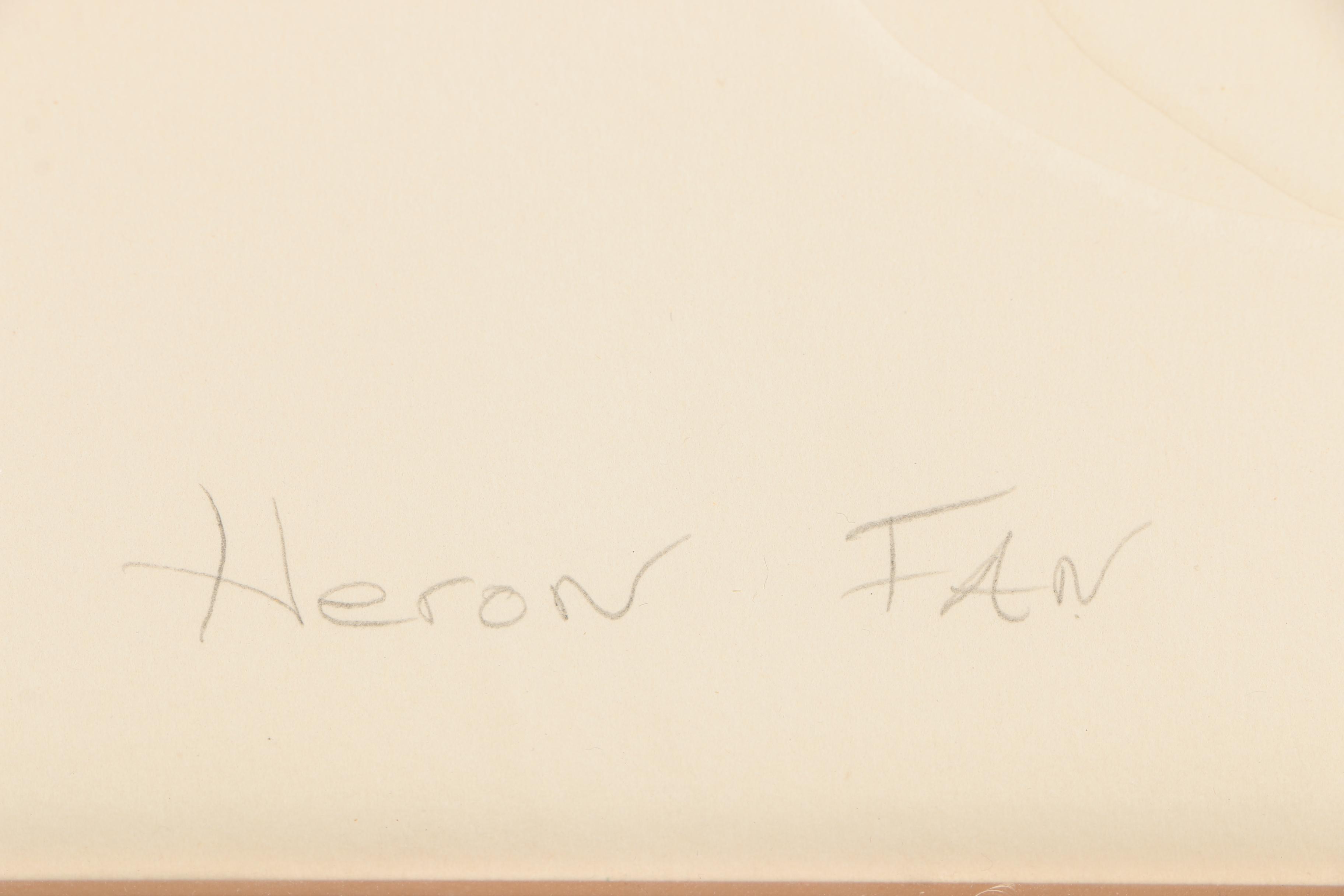 Jonna White 1980 Embellished Etching "Heron Fan"