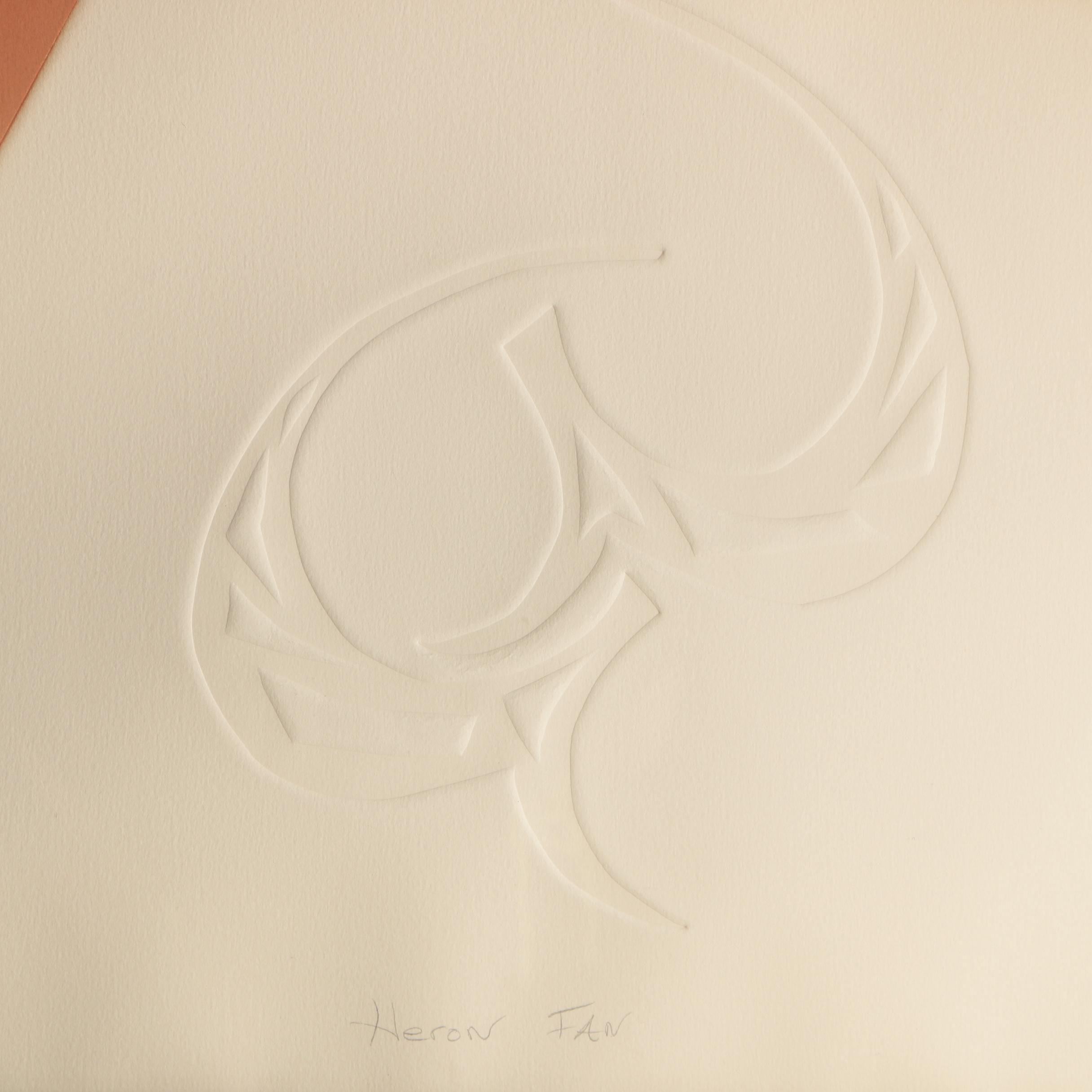 Jonna White 1980 Embellished Etching "Heron Fan"