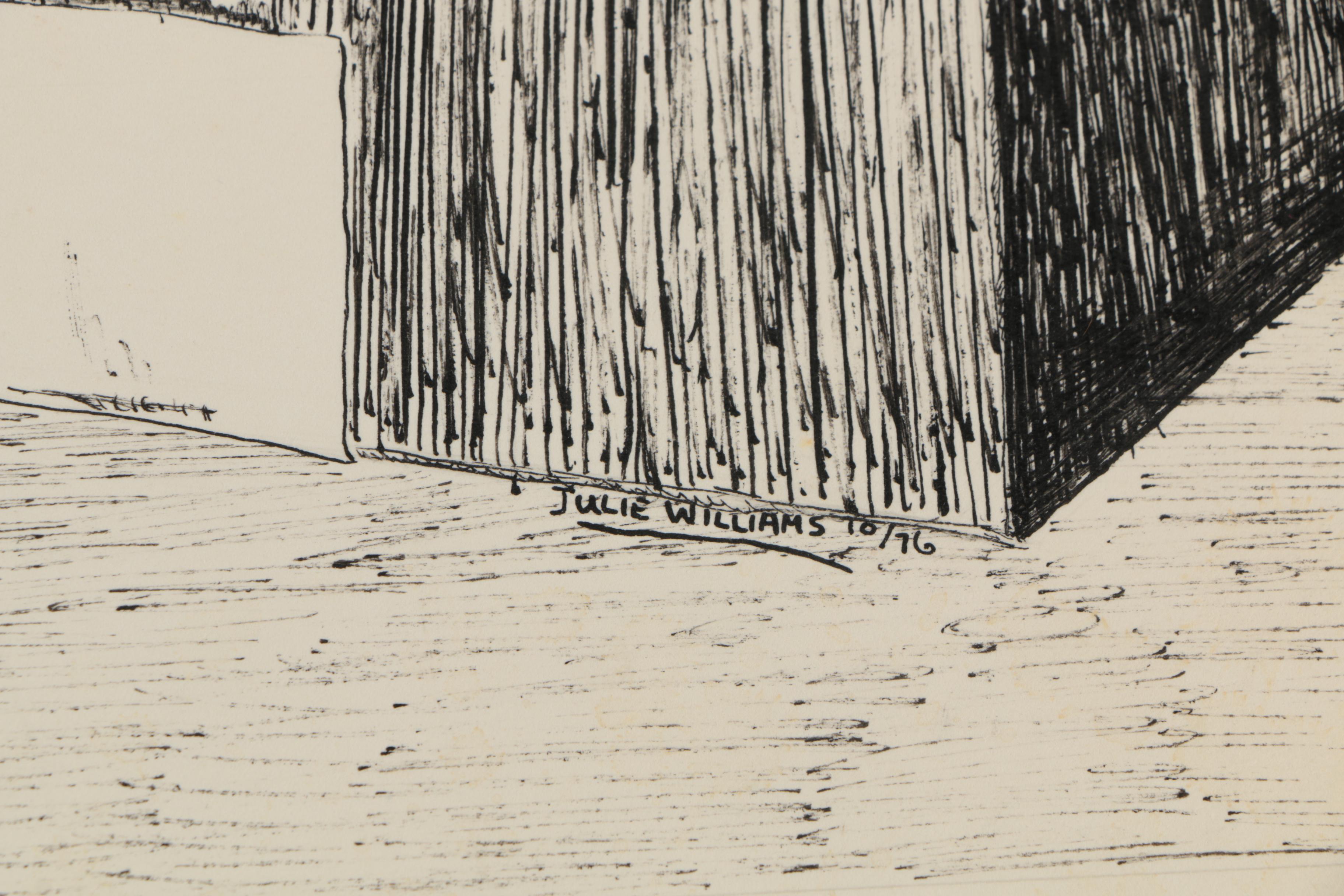 Julie Williams 1976 Ink Drawing of Still Life with Spoon and Bucket