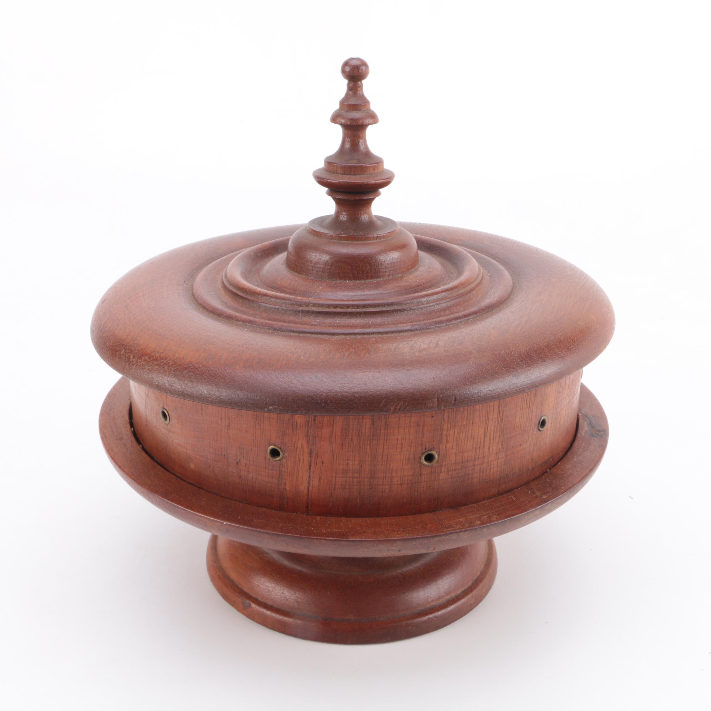 Vintage Wooden Lidded Thread Holder and Threader for Sewing and Crafts