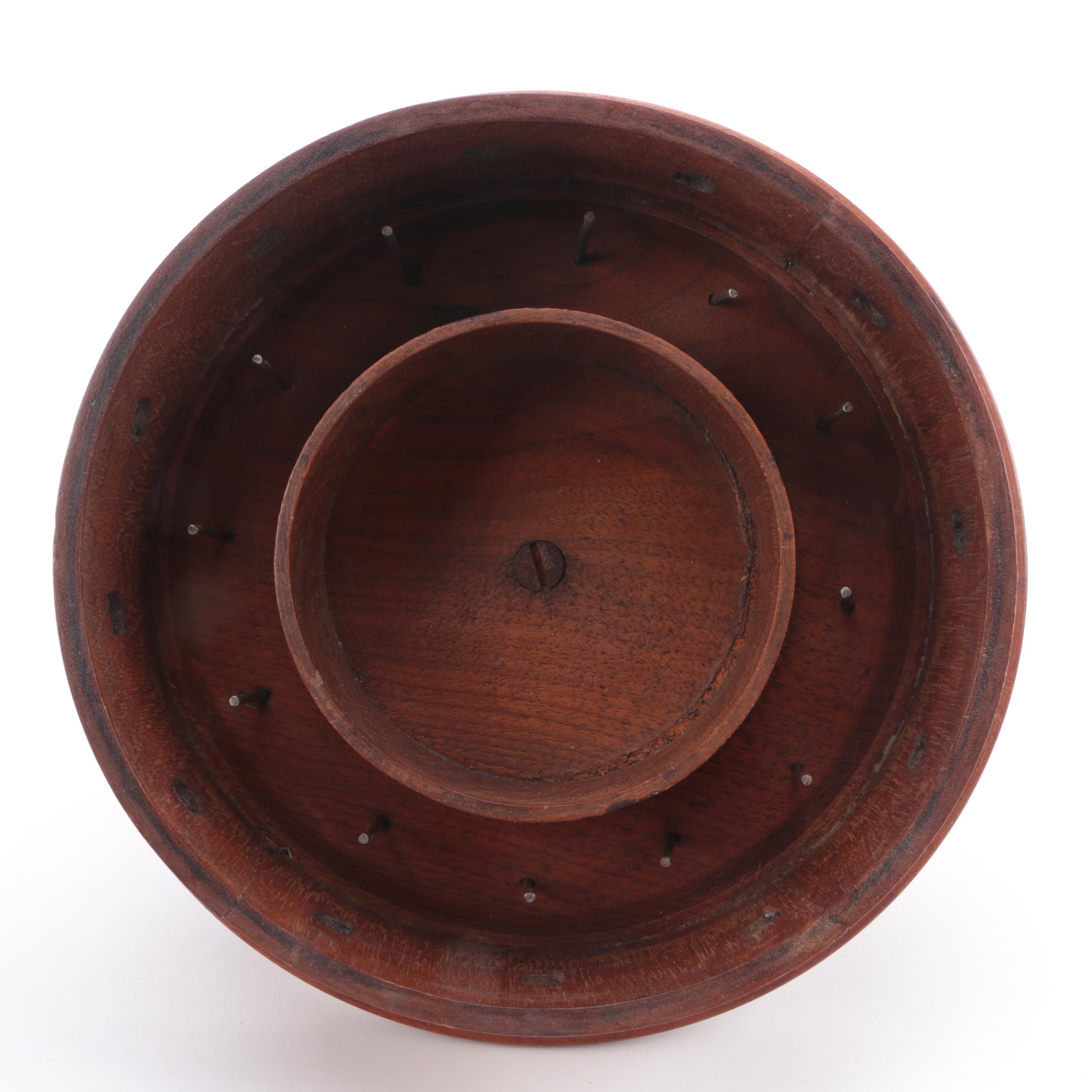 Vintage Wooden Lidded Thread Holder and Threader for Sewing and Crafts