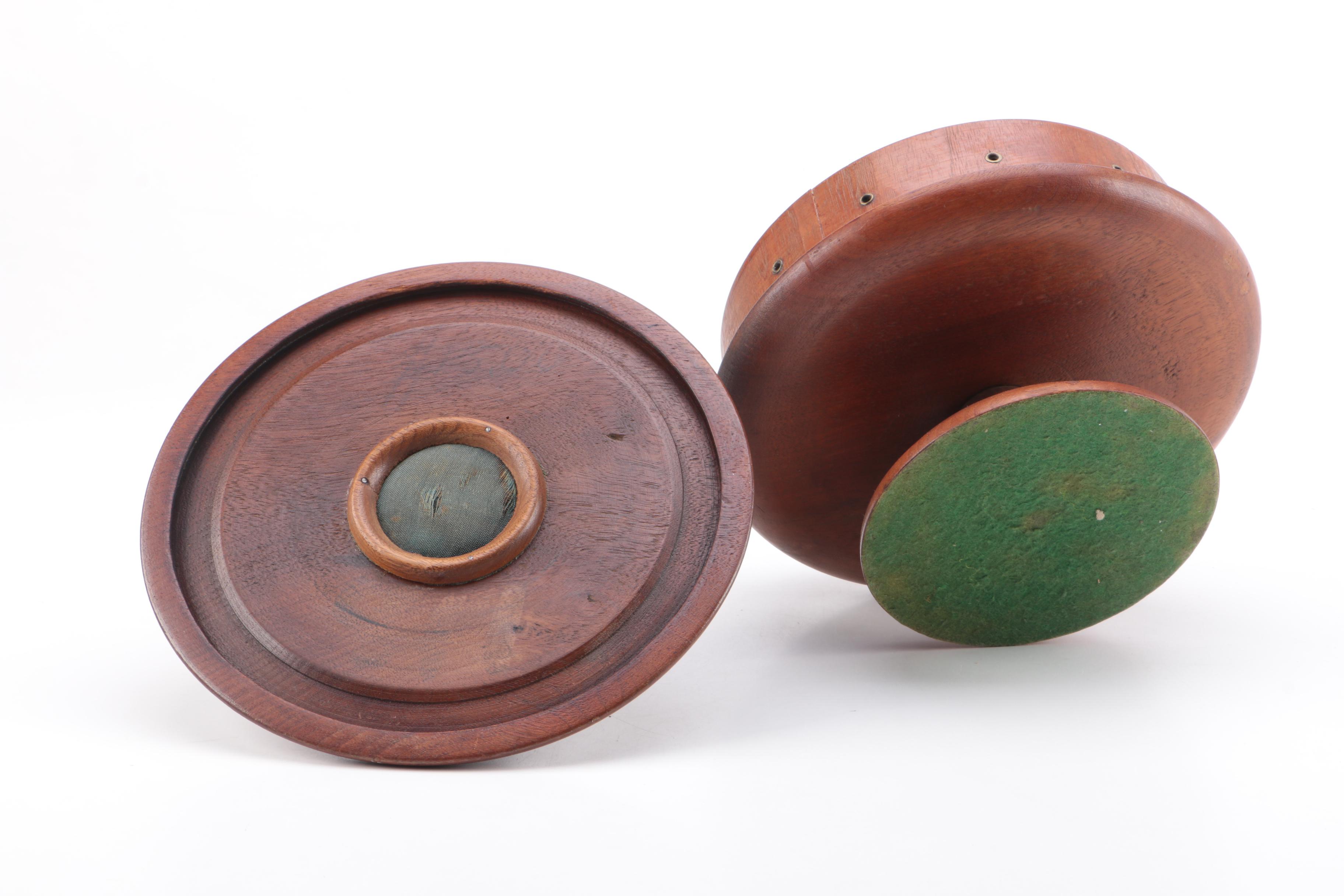 Vintage Wooden Lidded Thread Holder and Threader for Sewing and Crafts