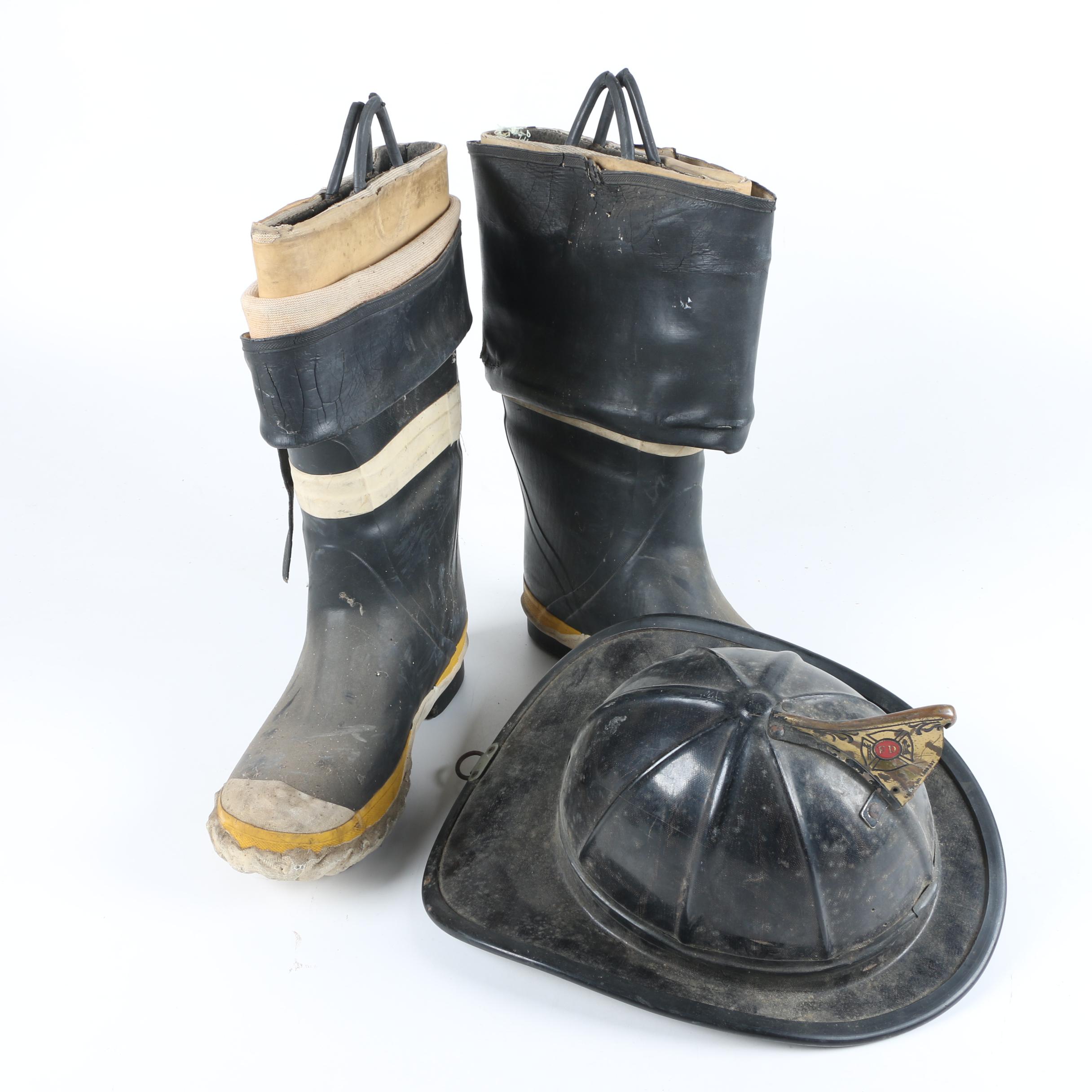 Vintage Fireman's Hat And Boots