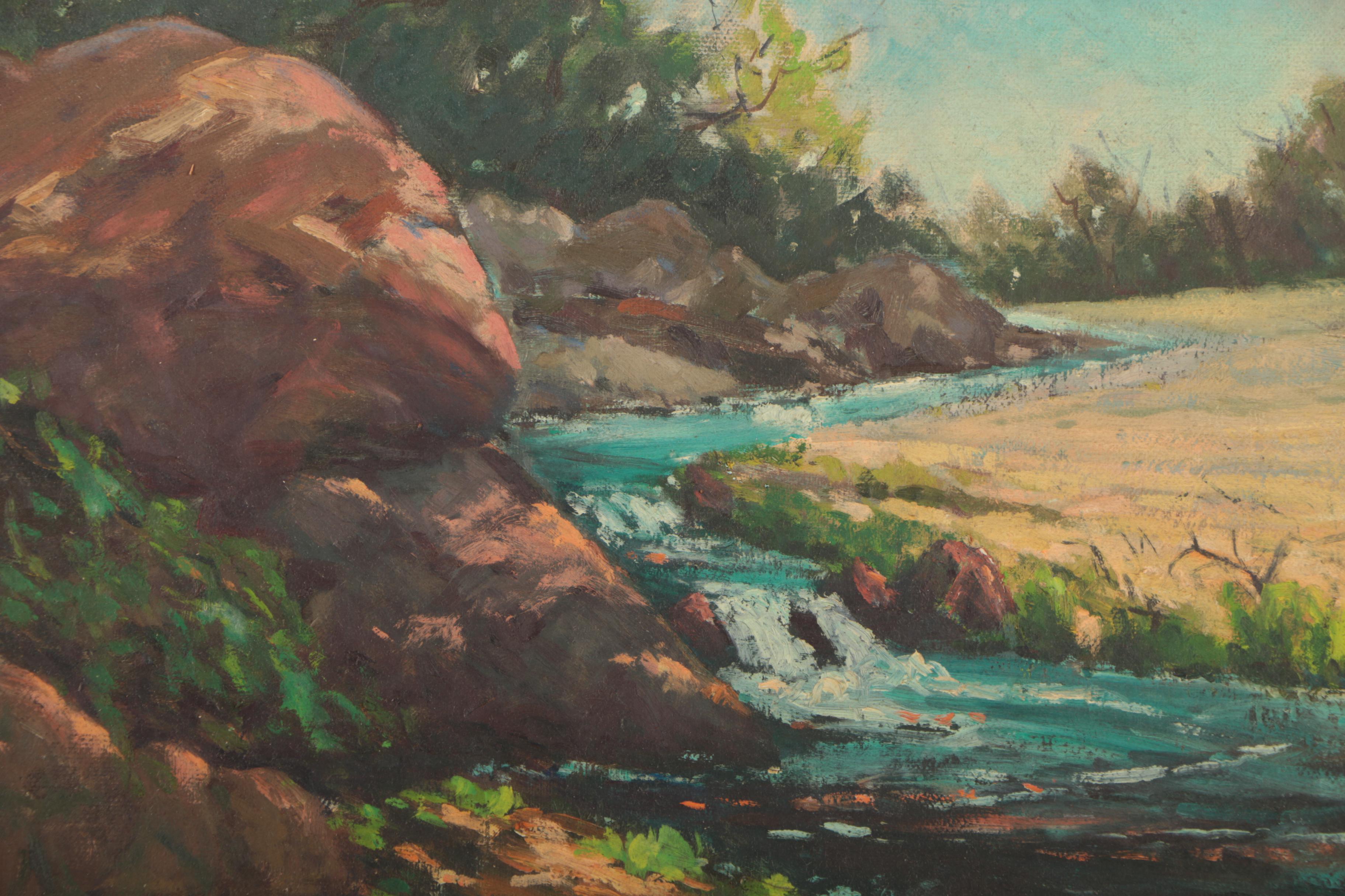 L.B. Curtis Oil Painting of a Creek Scene