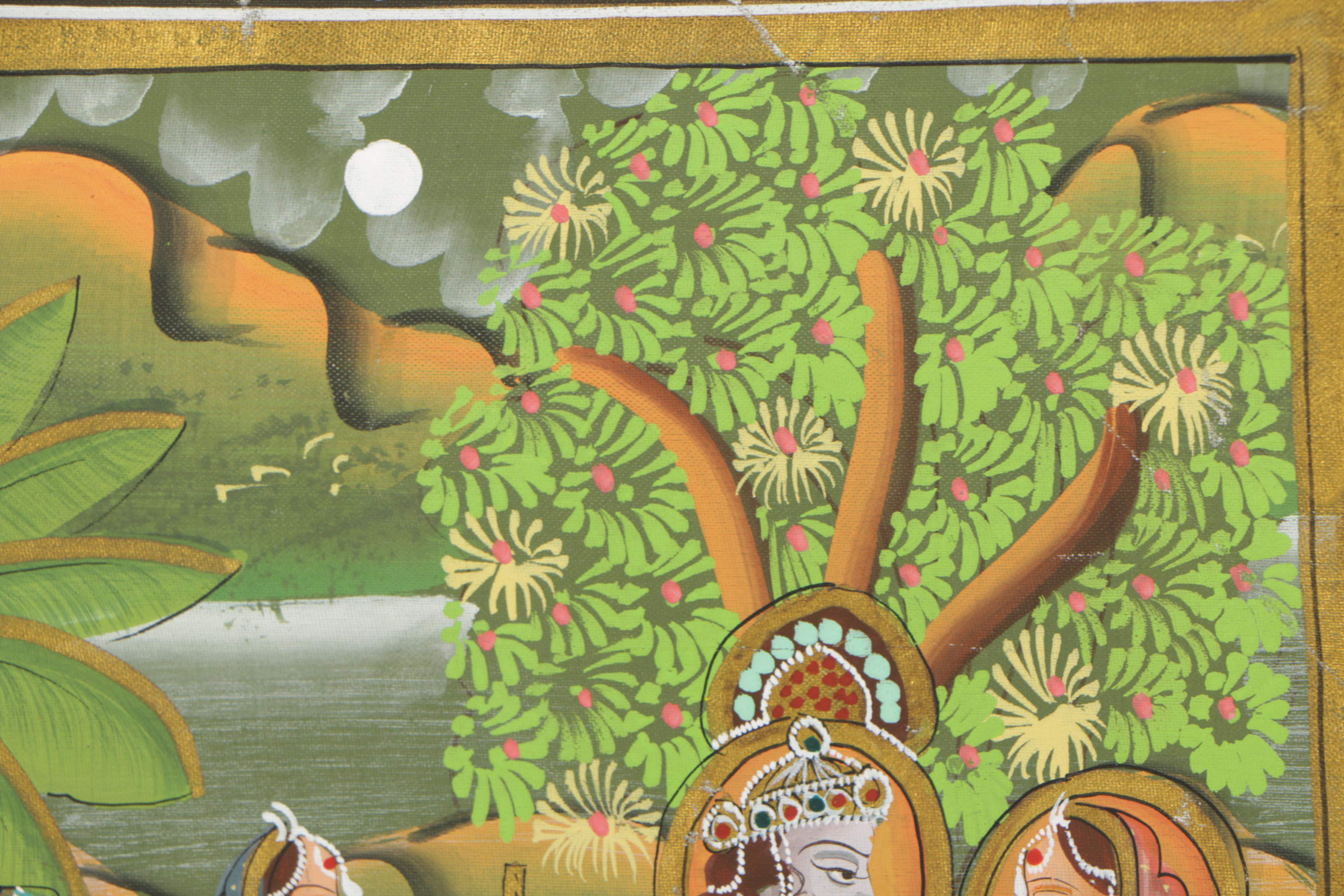 Indian Gouache Painting of Krishna and Radha