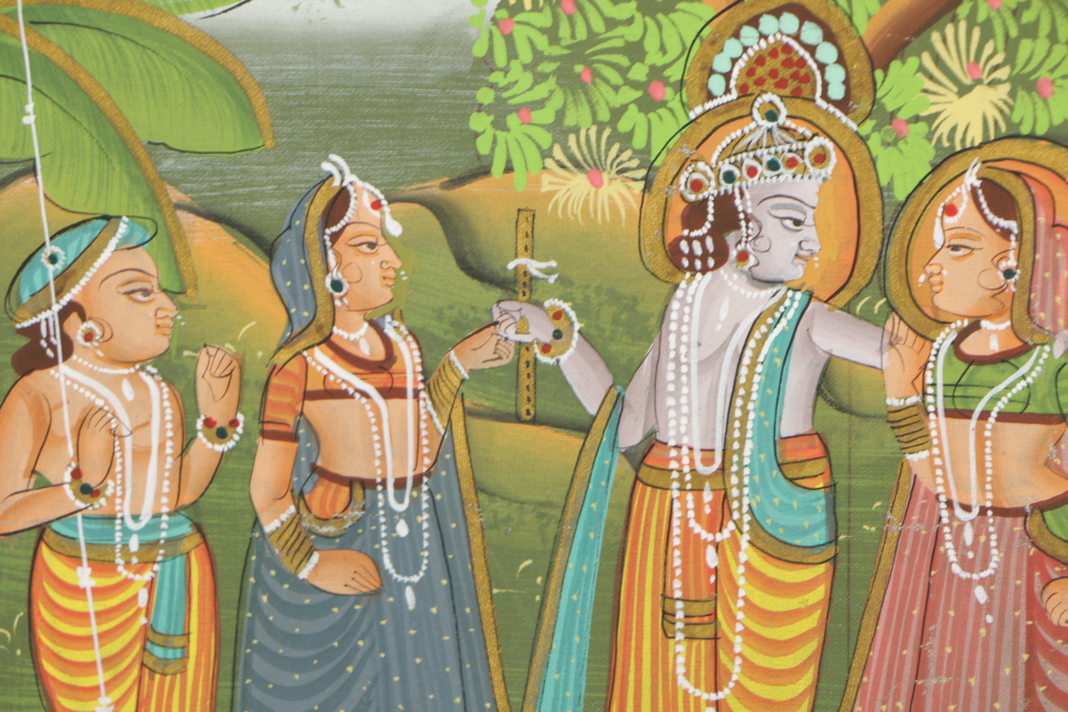 Indian Gouache Painting of Krishna and Radha