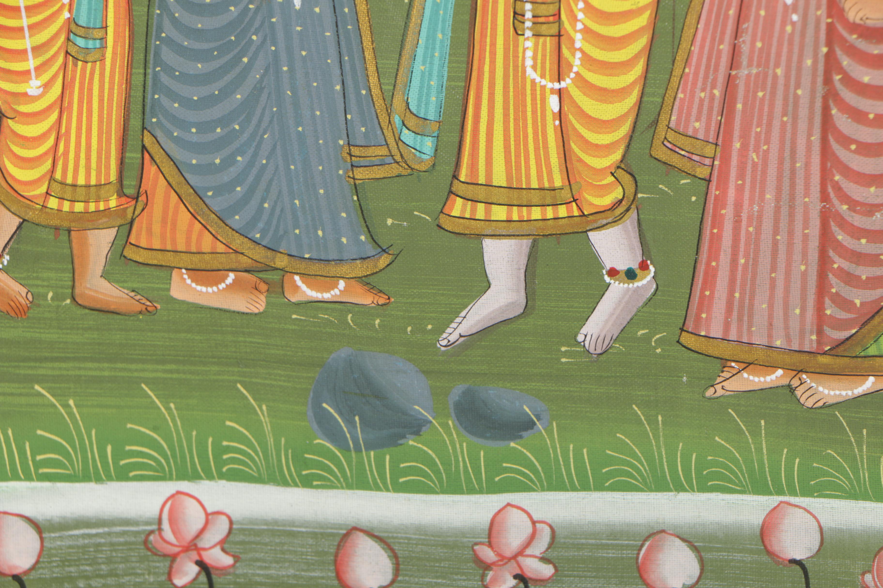 Indian Gouache Painting of Krishna and Radha