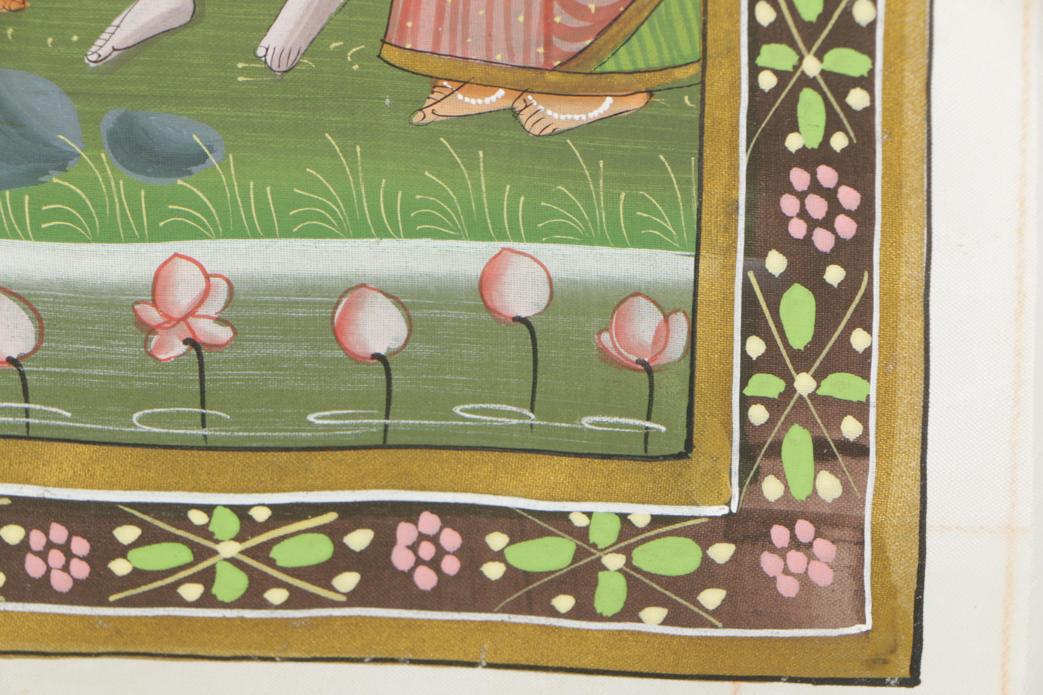 Indian Gouache Painting of Krishna and Radha