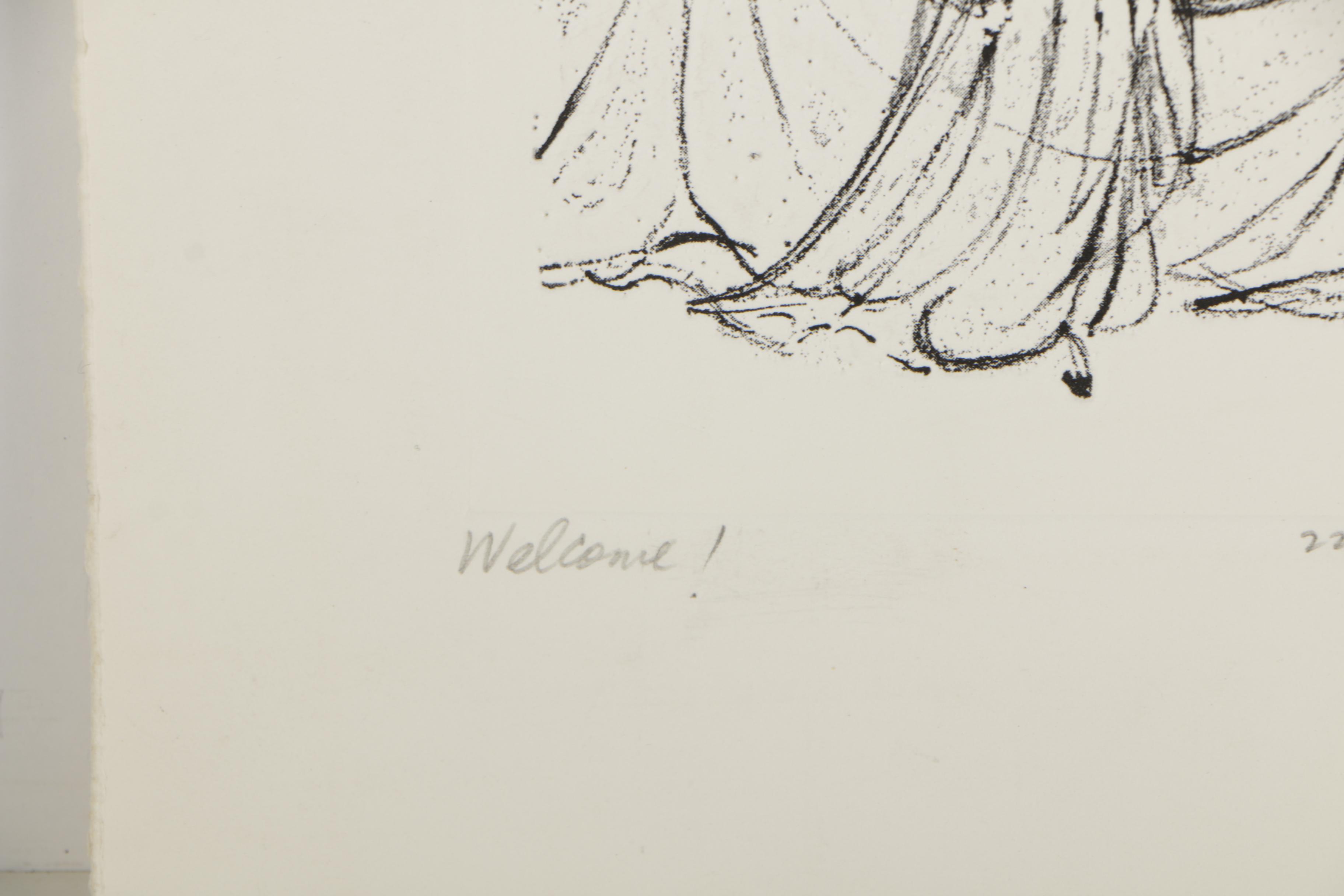 Agnes Mills Embossed Offset Lithographic Print "Welcome!"