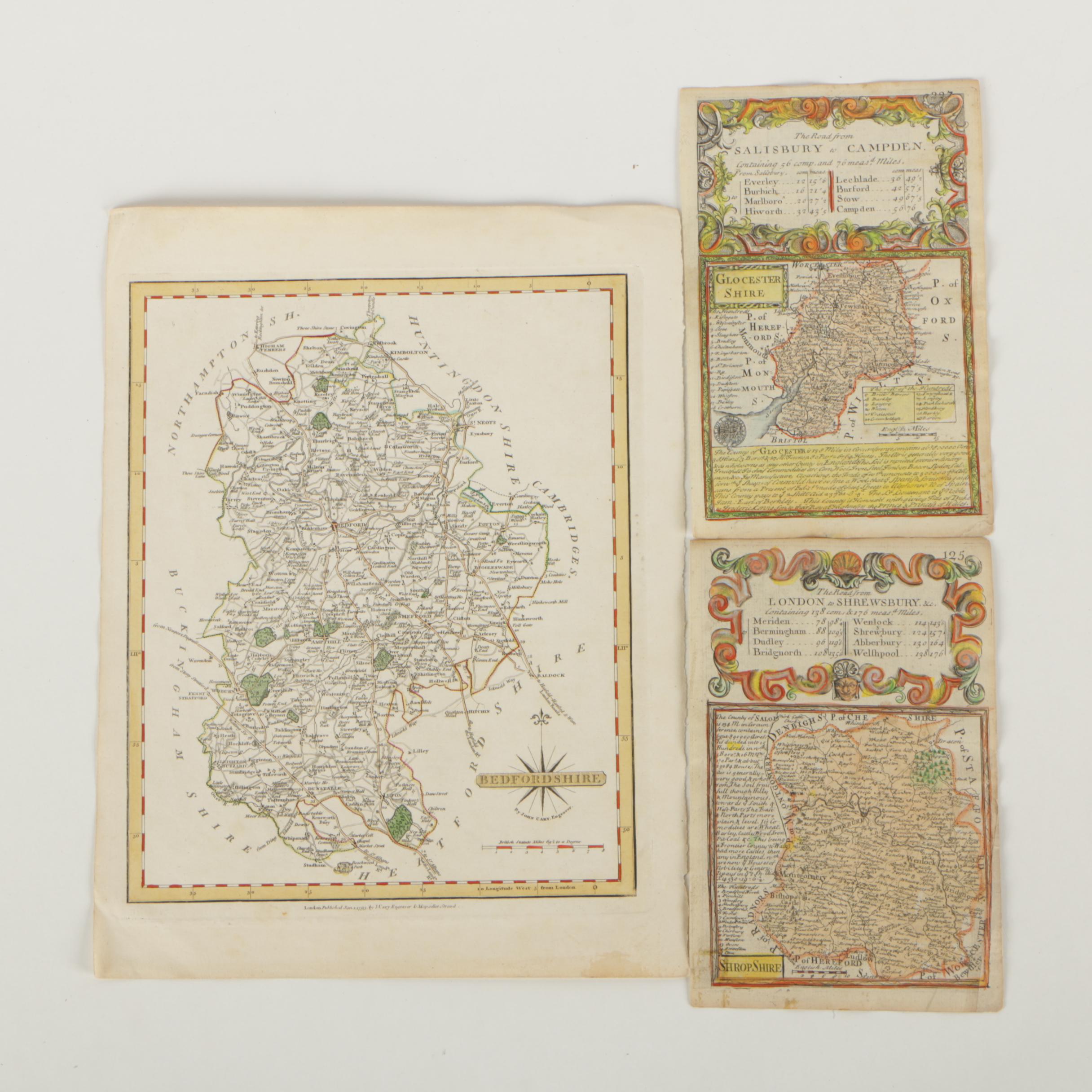 Antique Engraved Maps of Locations in France and England