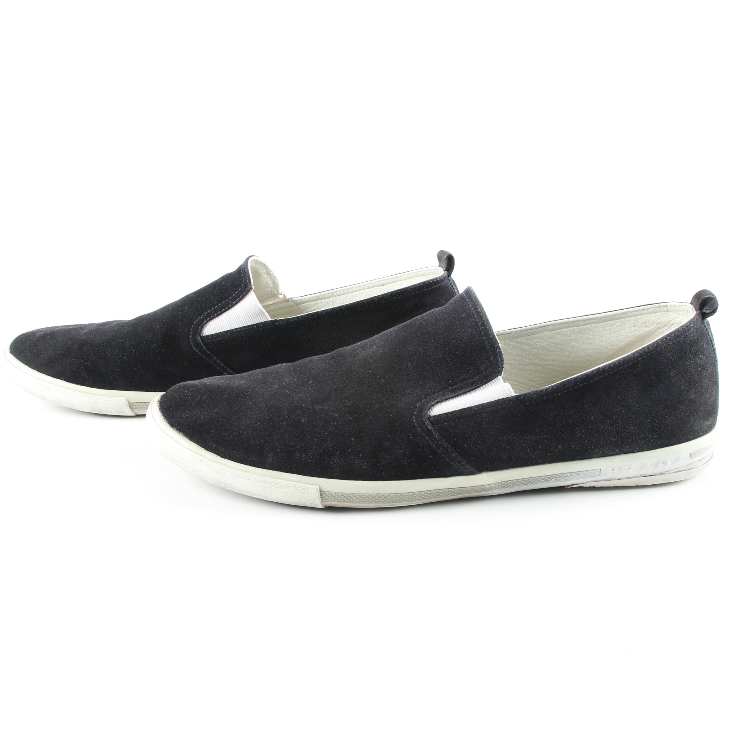 Men's Prada Black Suede Slip-On Shoes
