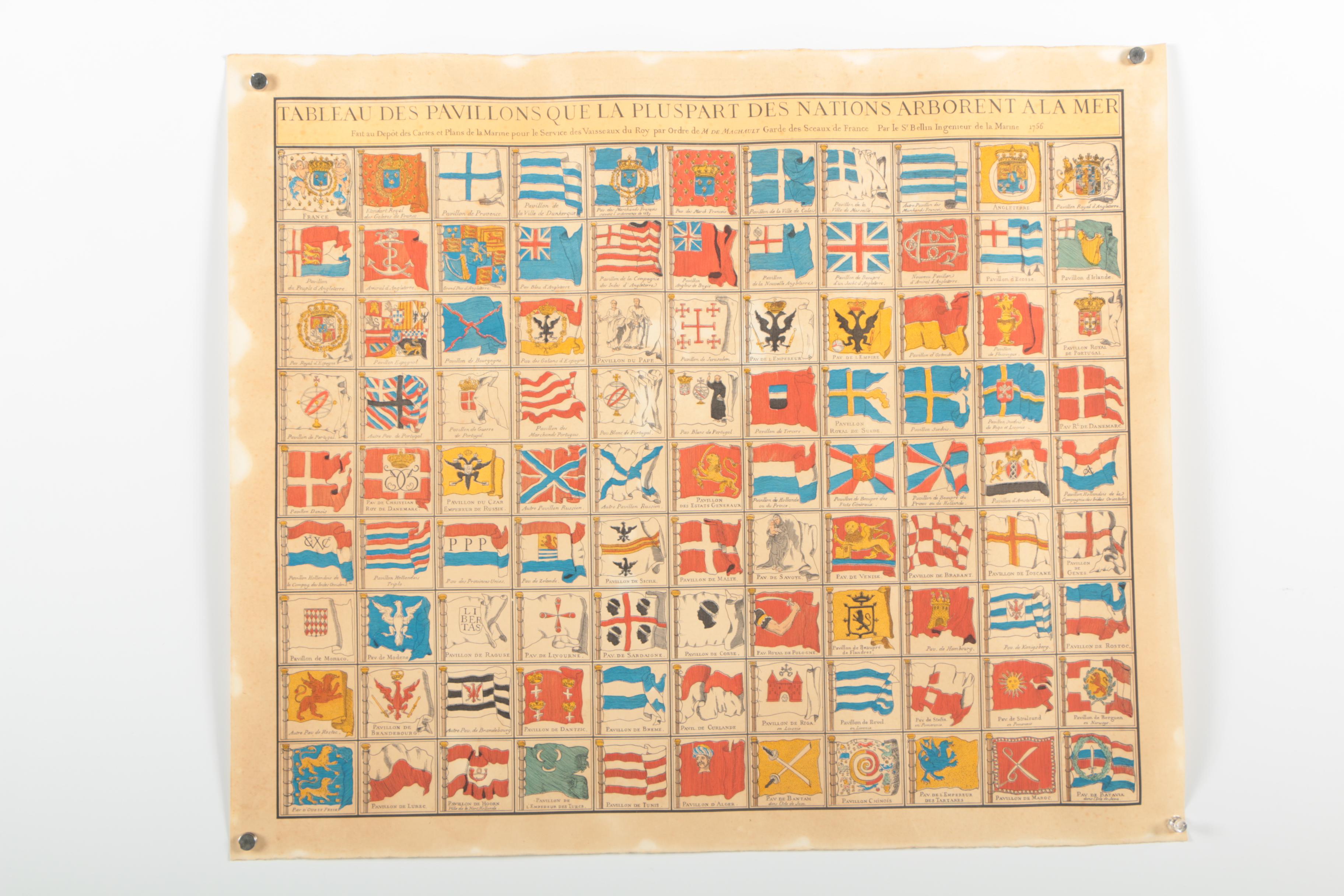 Engraving of Atlas Map of Baltic States and Engraving of World Flags