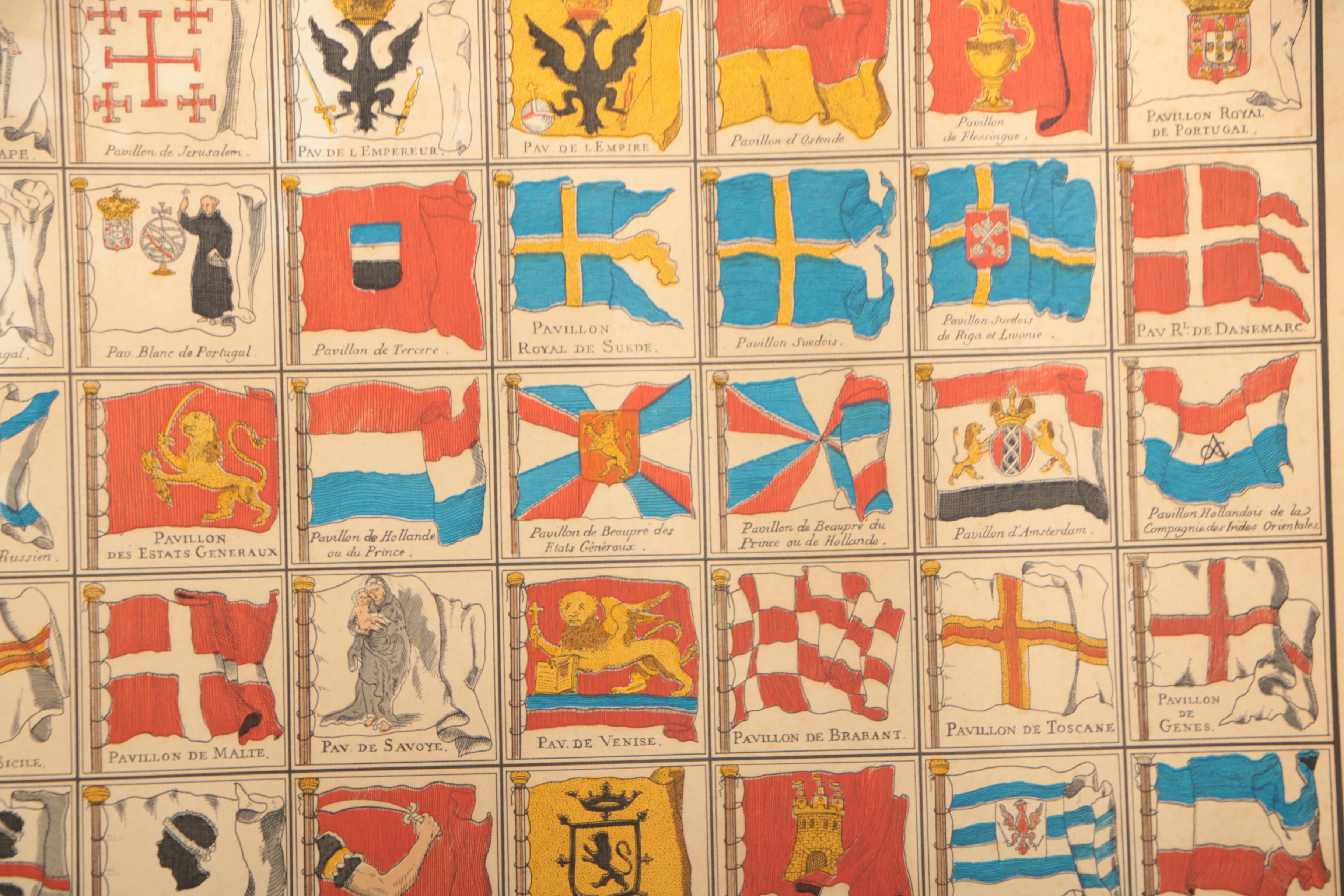 Engraving of Atlas Map of Baltic States and Engraving of World Flags