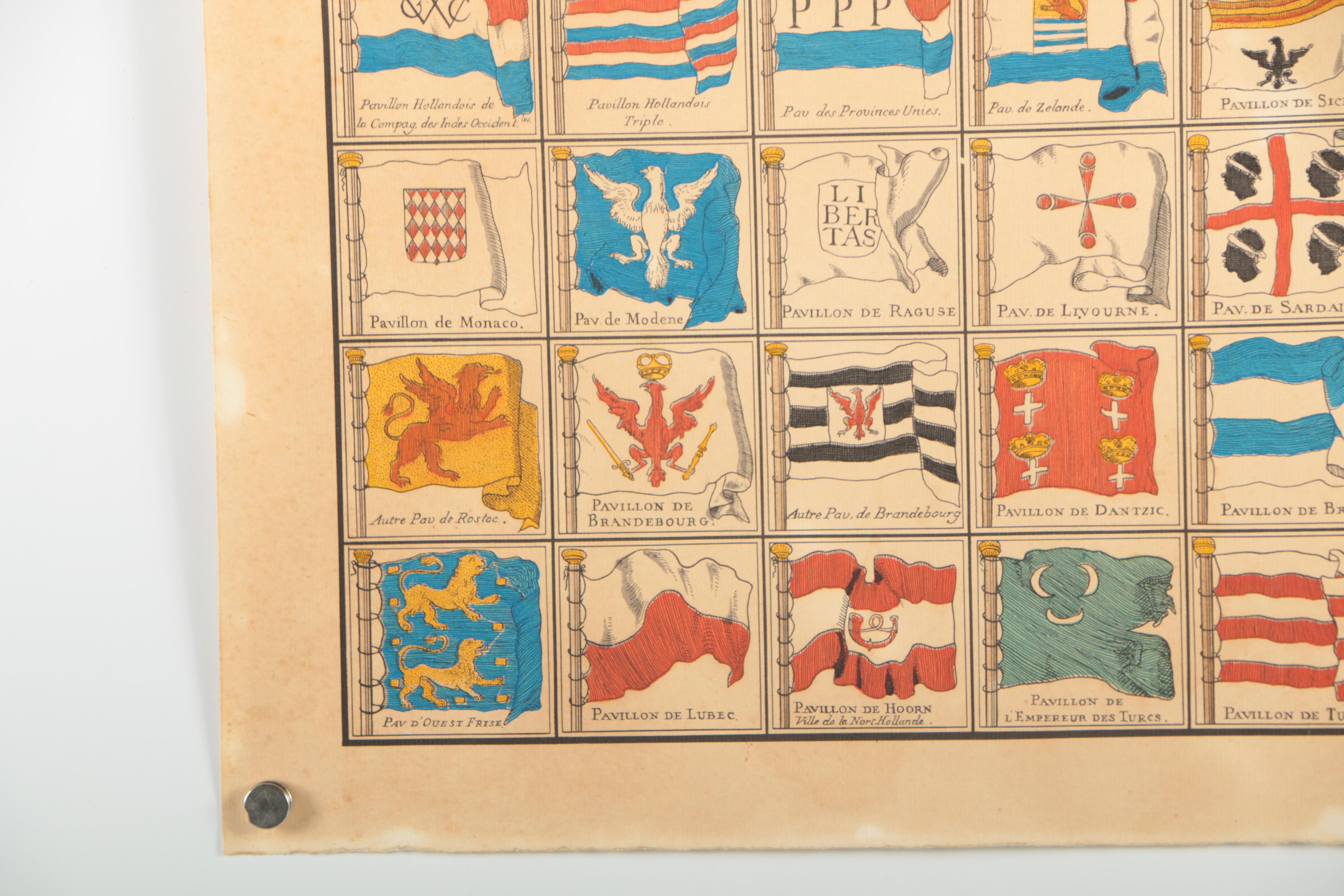 Engraving of Atlas Map of Baltic States and Engraving of World Flags