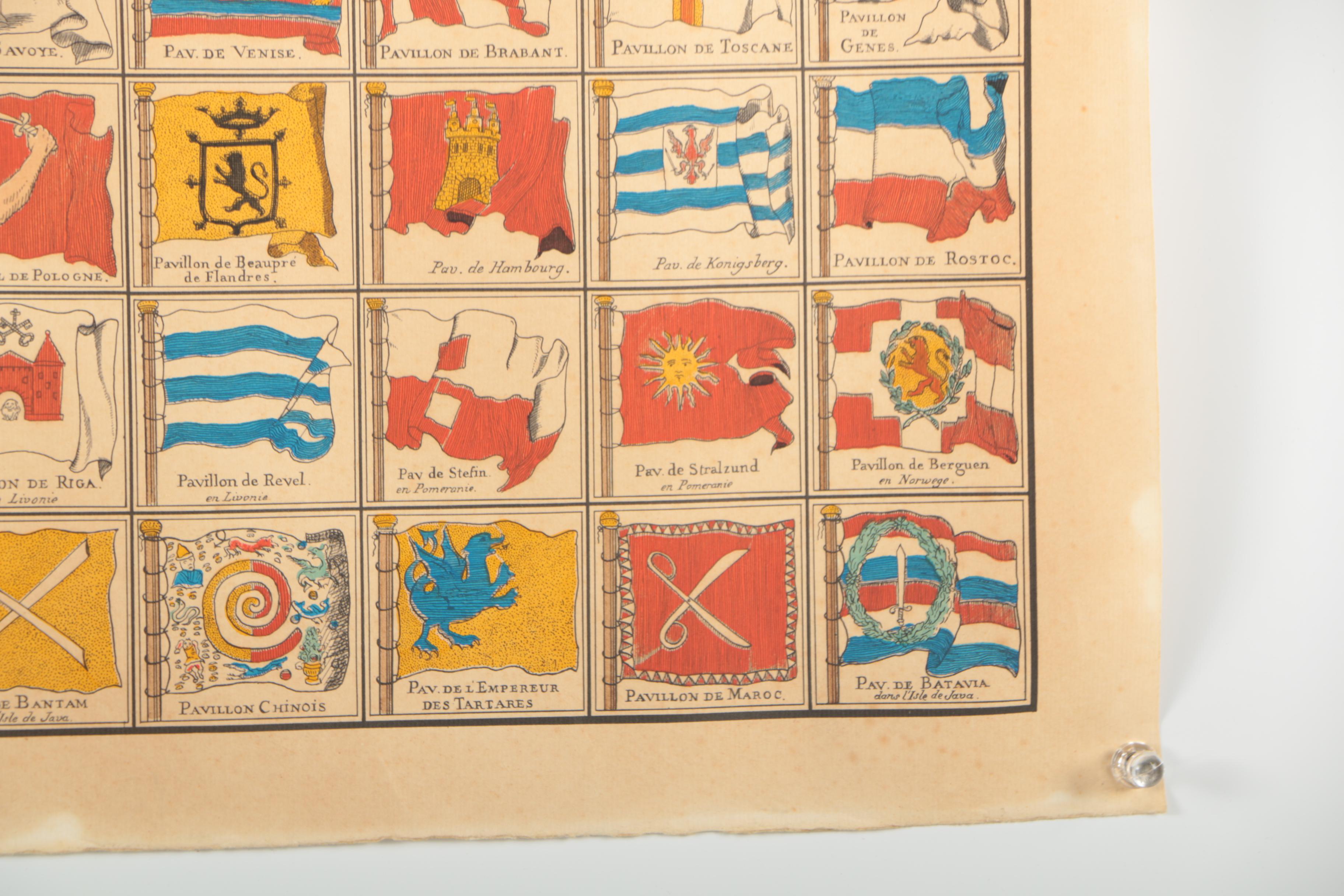 Engraving of Atlas Map of Baltic States and Engraving of World Flags