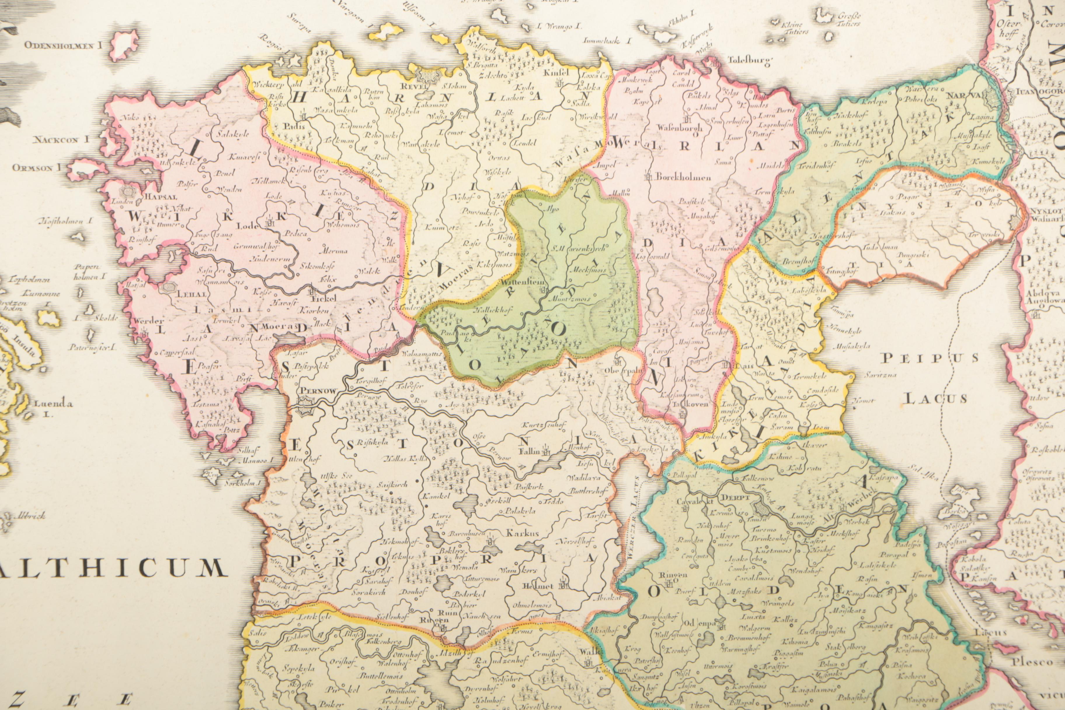 Engraving of Atlas Map of Baltic States and Engraving of World Flags
