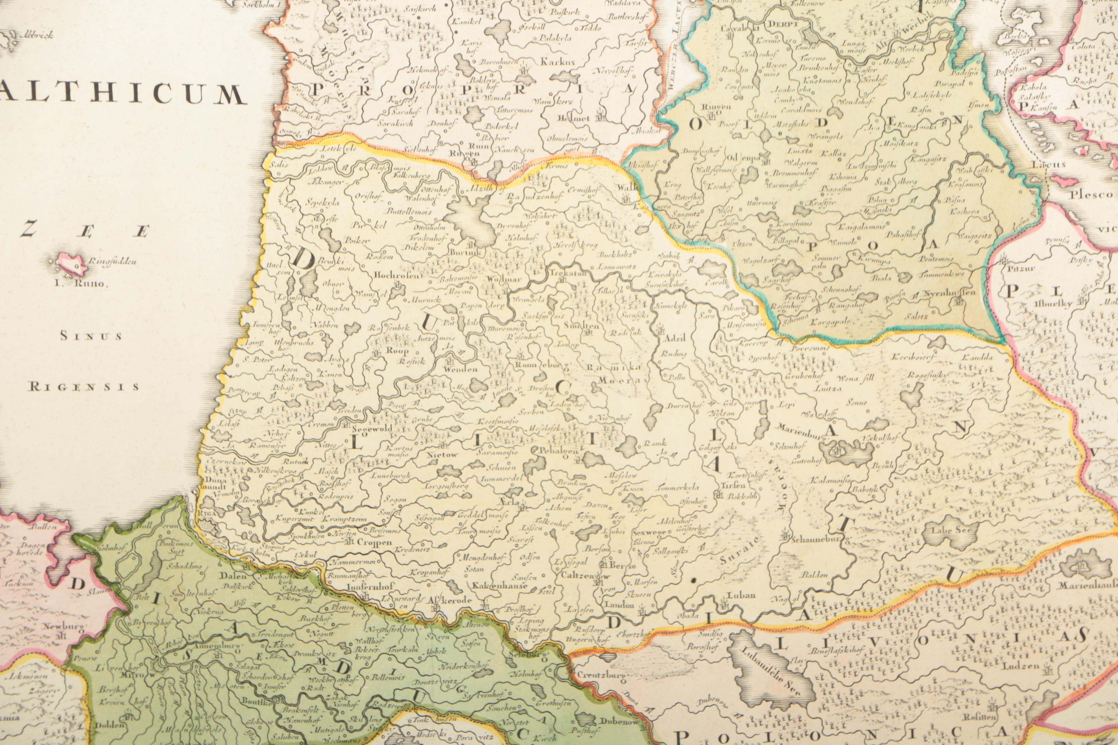 Engraving of Atlas Map of Baltic States and Engraving of World Flags