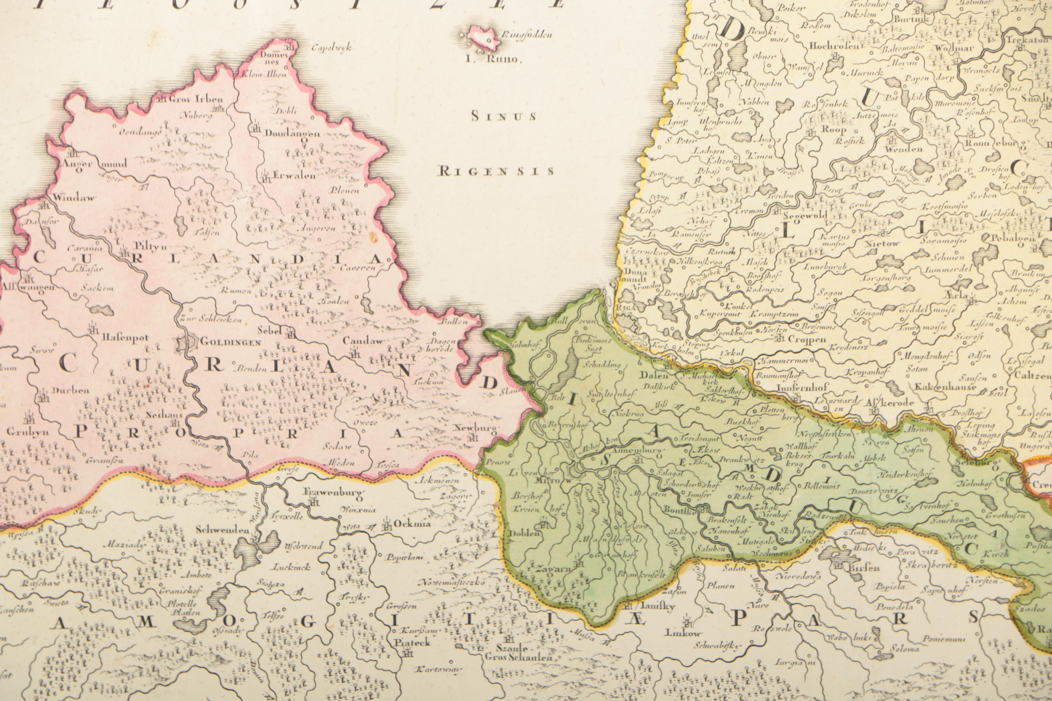 Engraving of Atlas Map of Baltic States and Engraving of World Flags