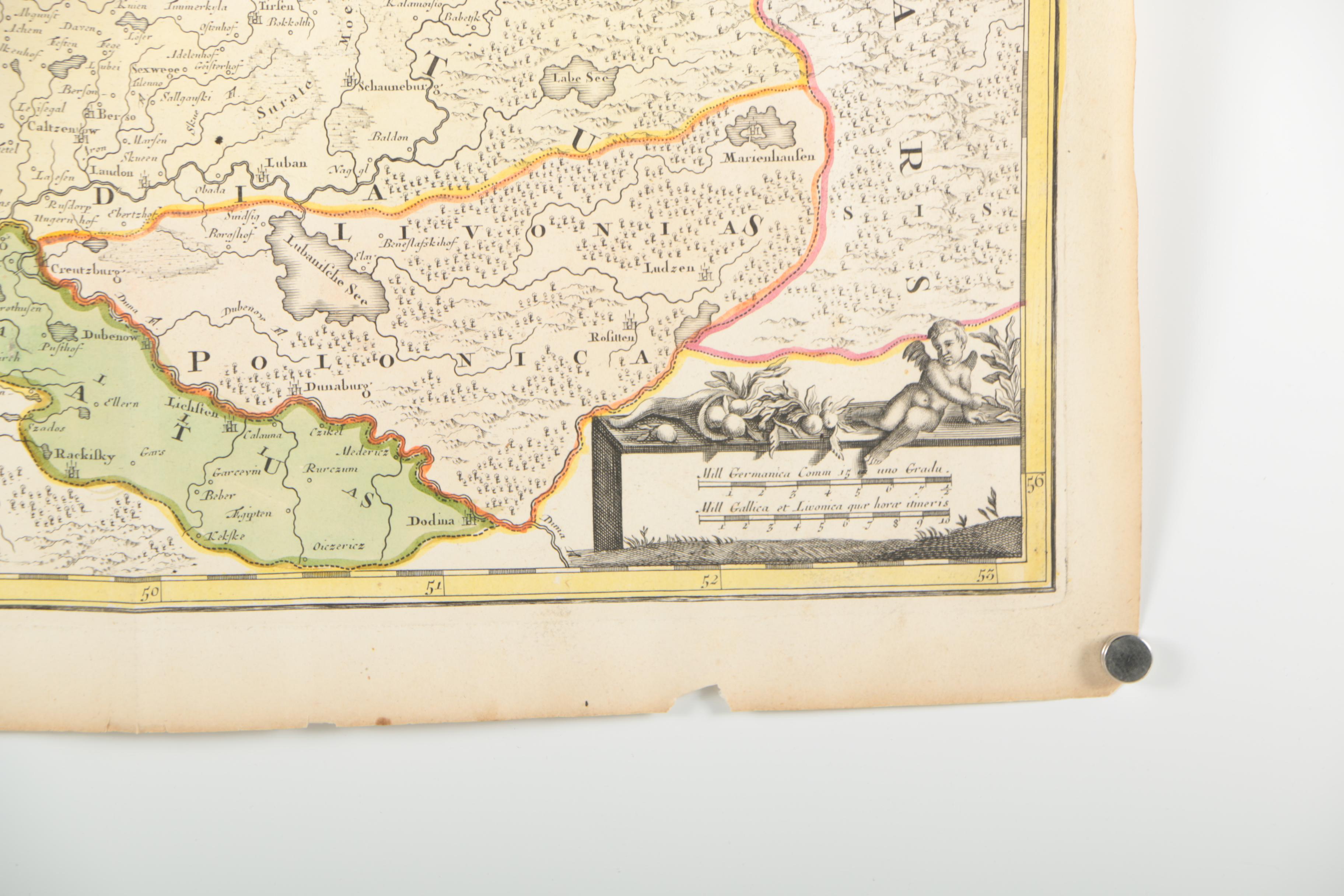 Engraving of Atlas Map of Baltic States and Engraving of World Flags