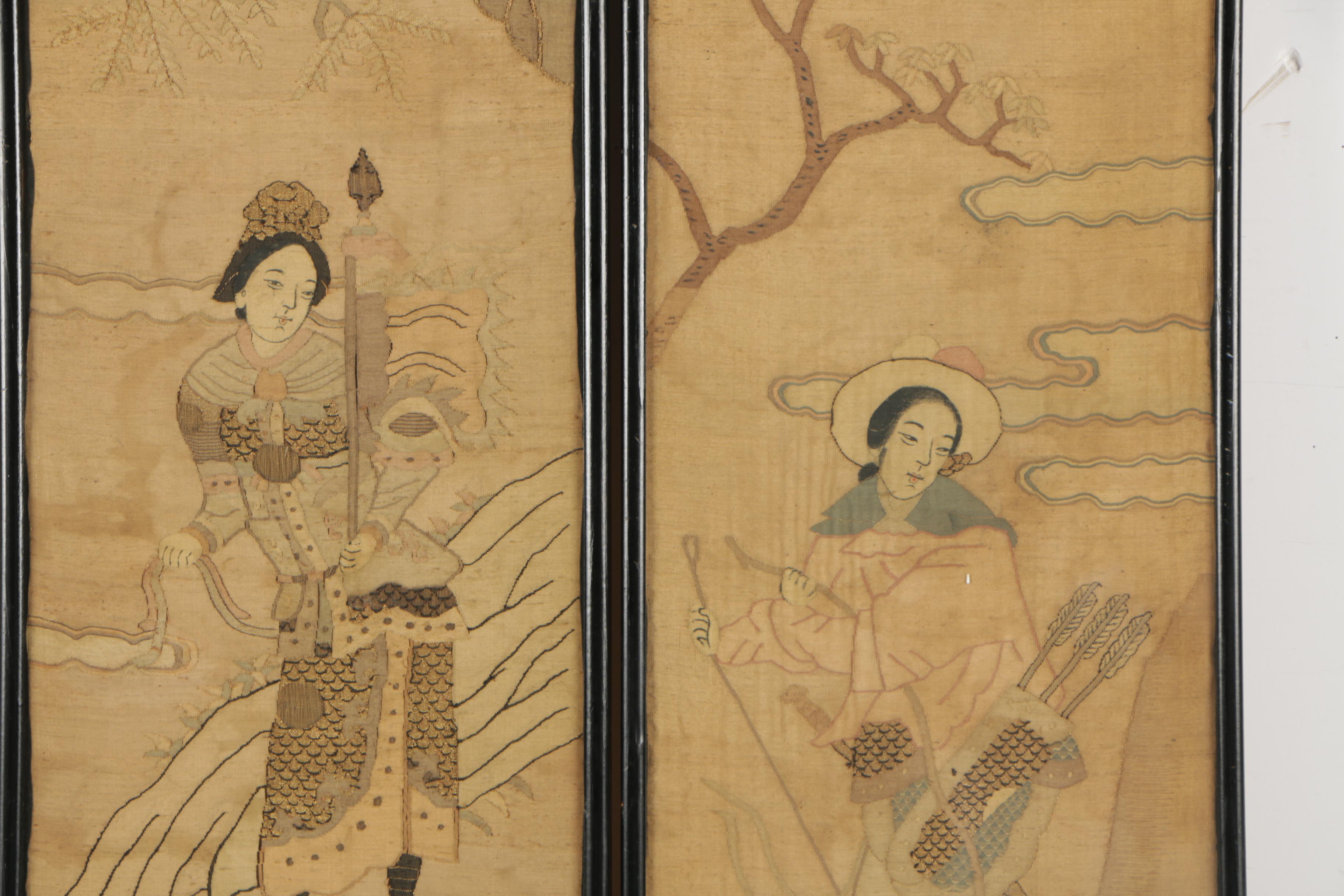 Embellished Chinese Silk Embroideries of Figures