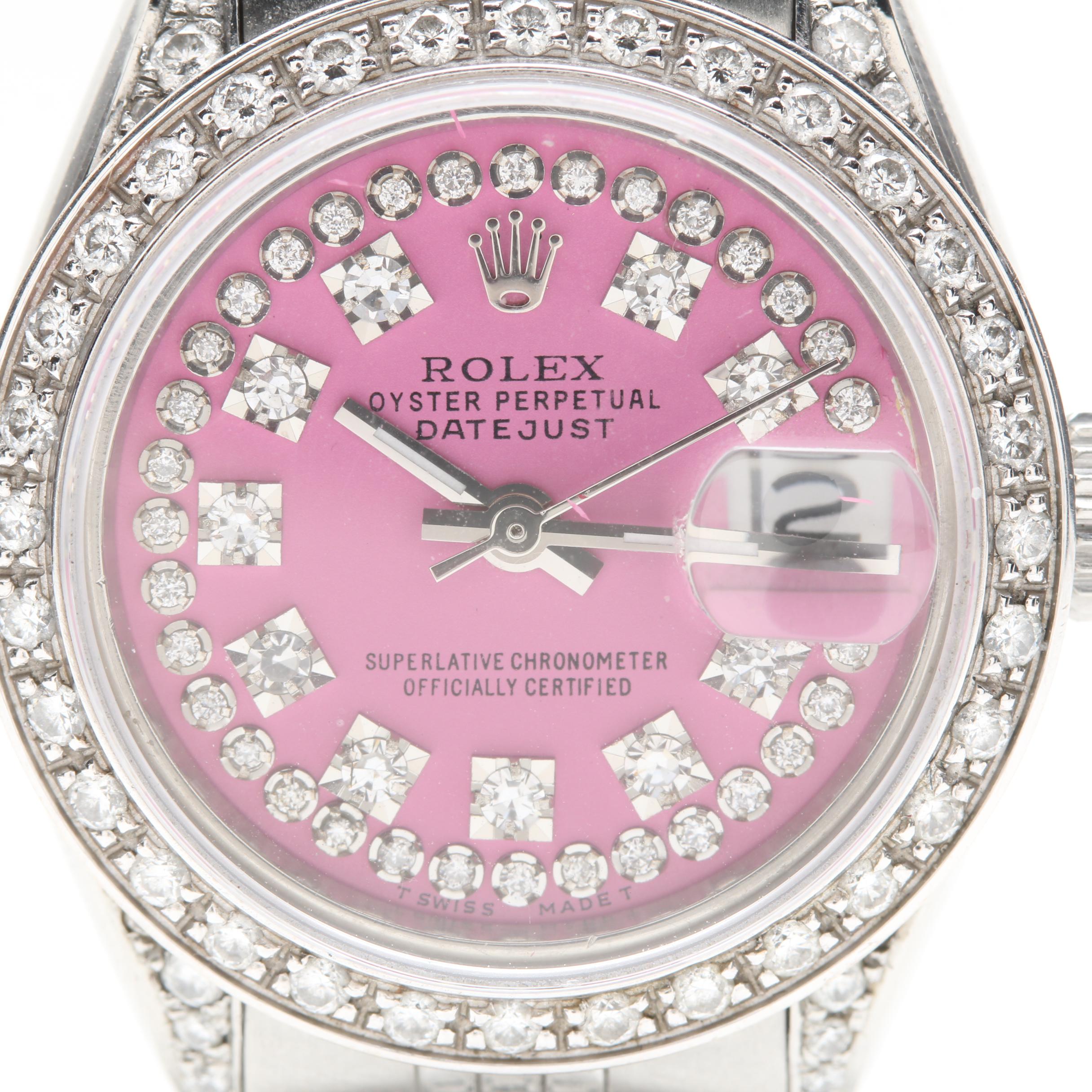Rolex Oyster Perpetual Datejust Stainless Steel Diamond Pink Dial Watch