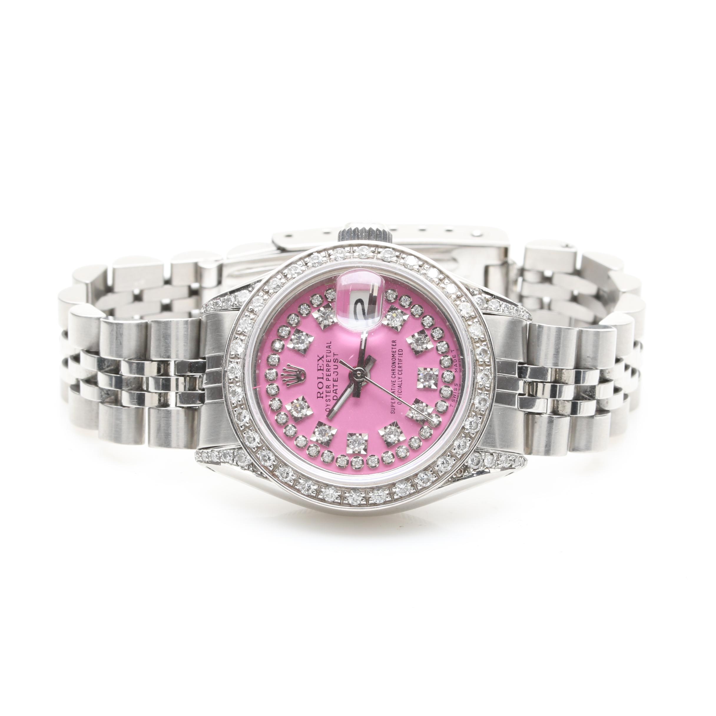 Rolex Oyster Perpetual Datejust Stainless Steel Diamond Pink Dial Watch