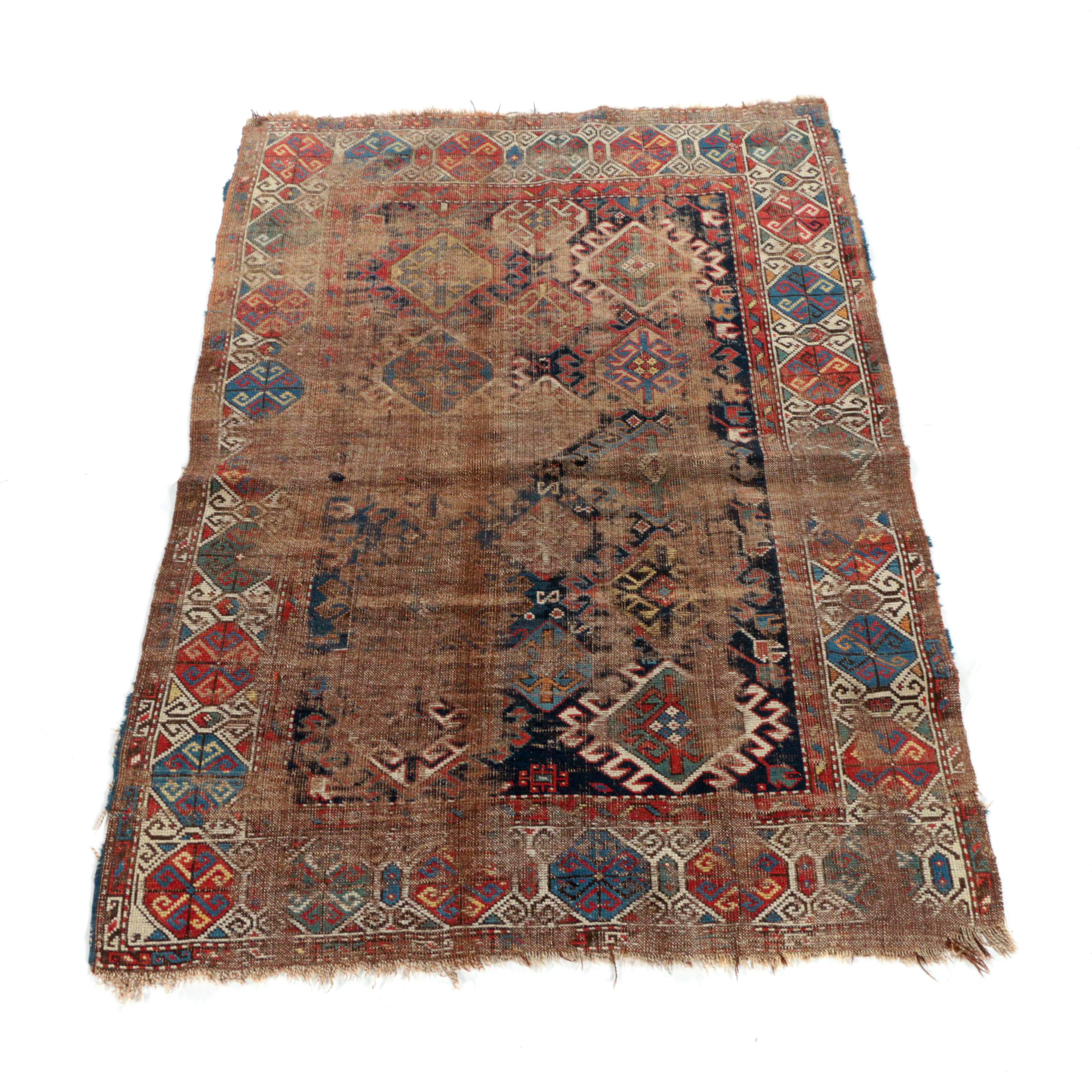 Antique Handwoven Caucasian Wool Area Rug
