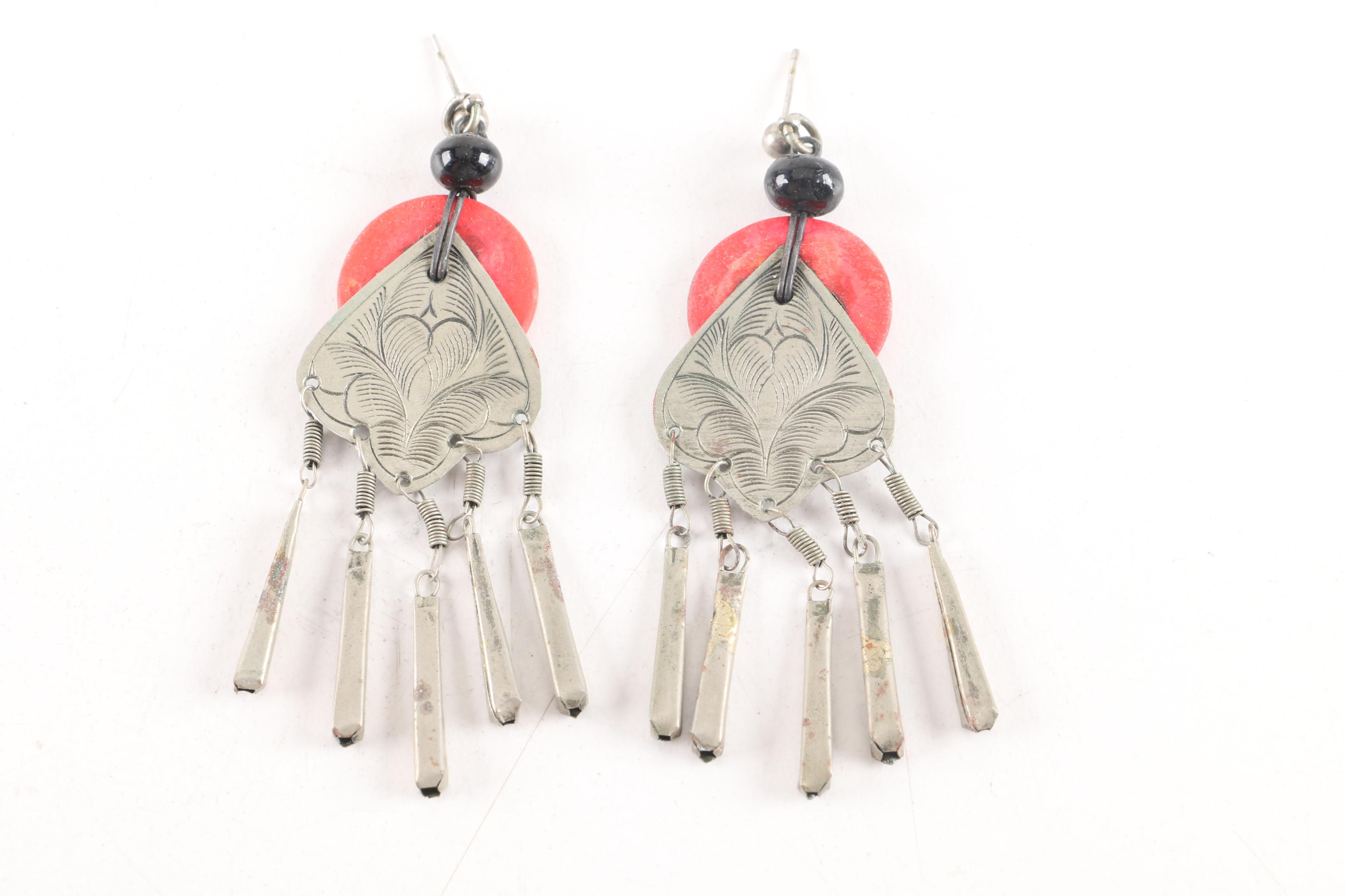 Collection of Necklaces and Earrings Including Cinnabar and Sterling Silver