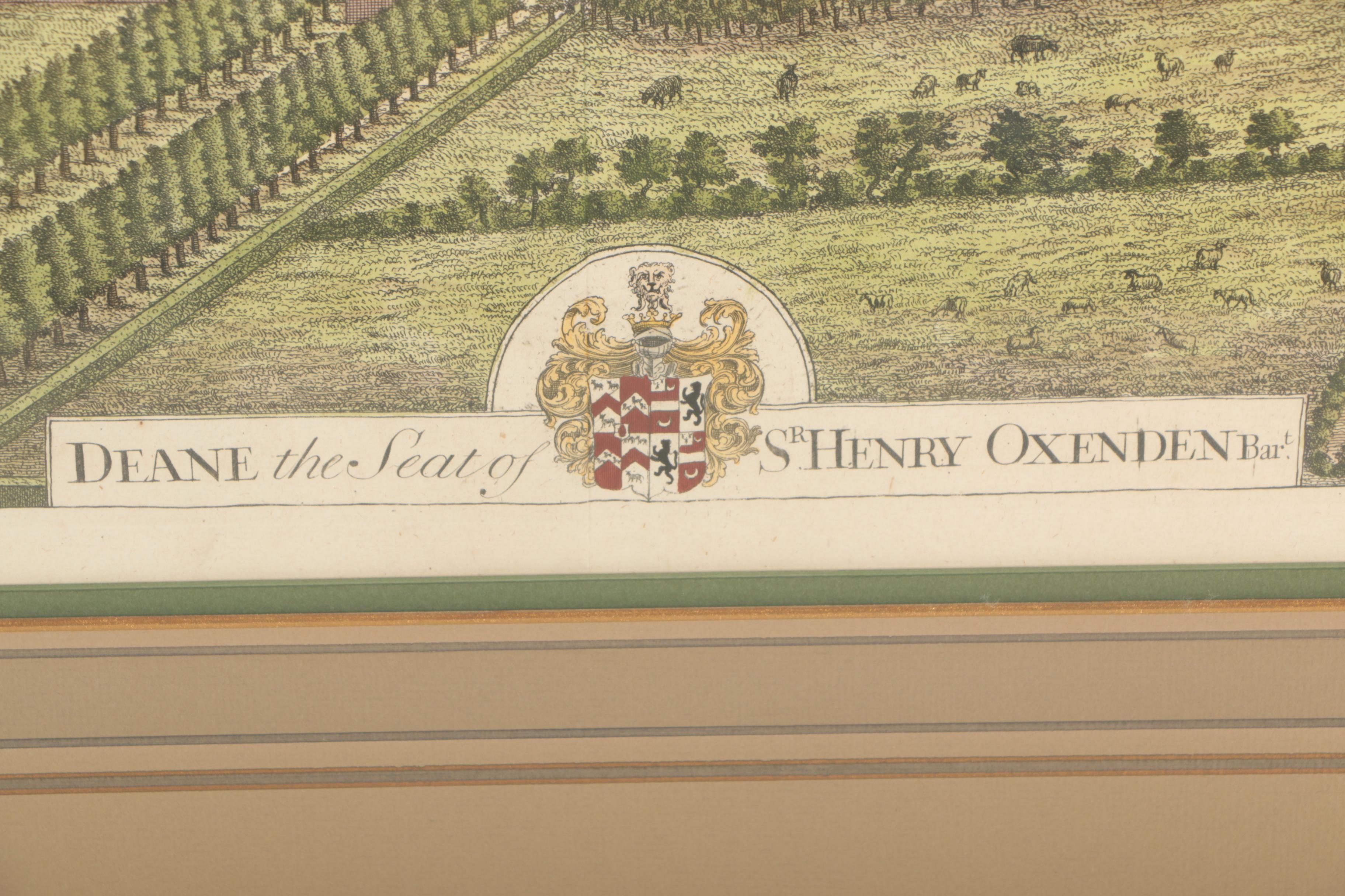 John Harris Hand-Colored Engraving "Deane the Seat of Sr Henry Oxenden Bart."
