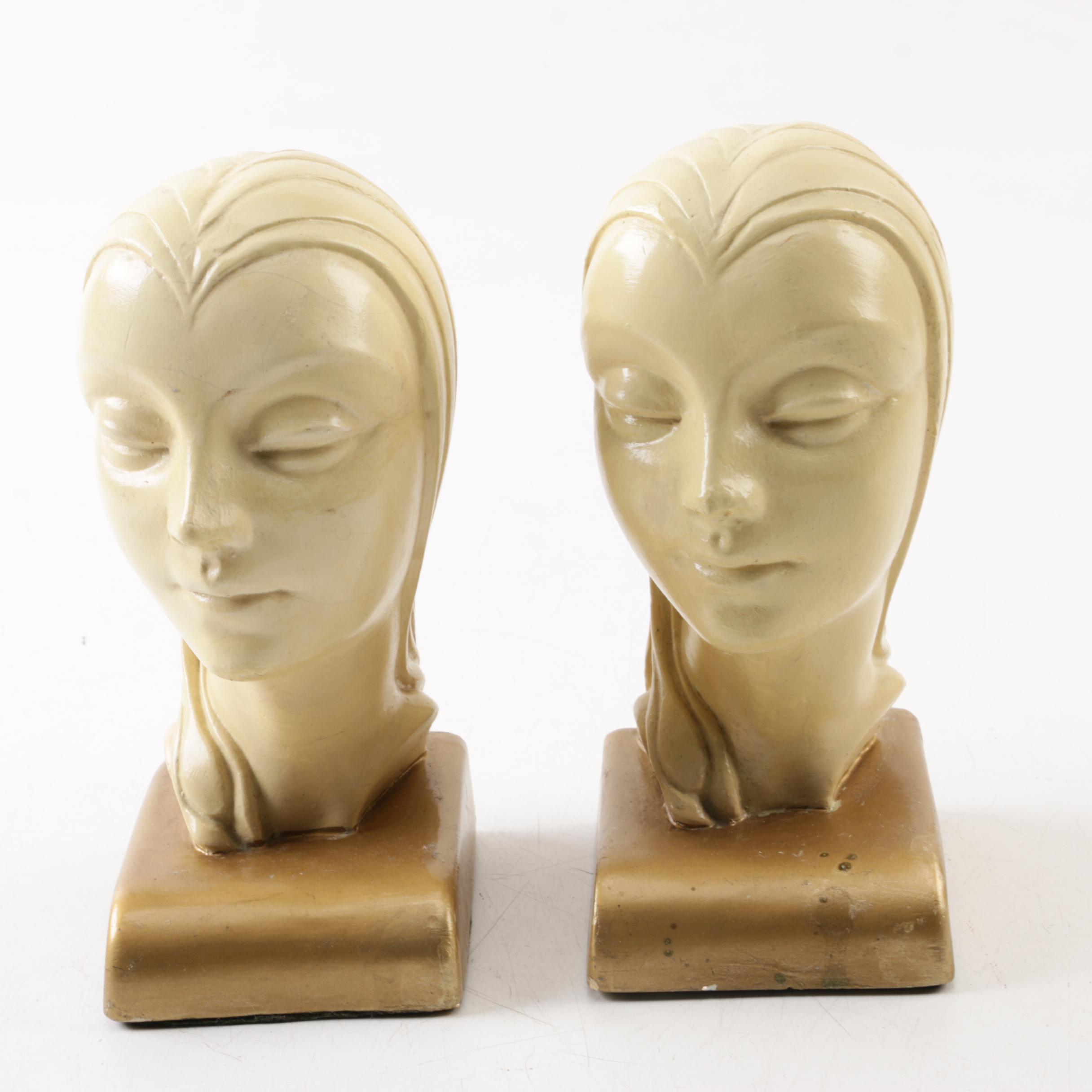 Ceramic Art Deco Style Lady Head Bookends