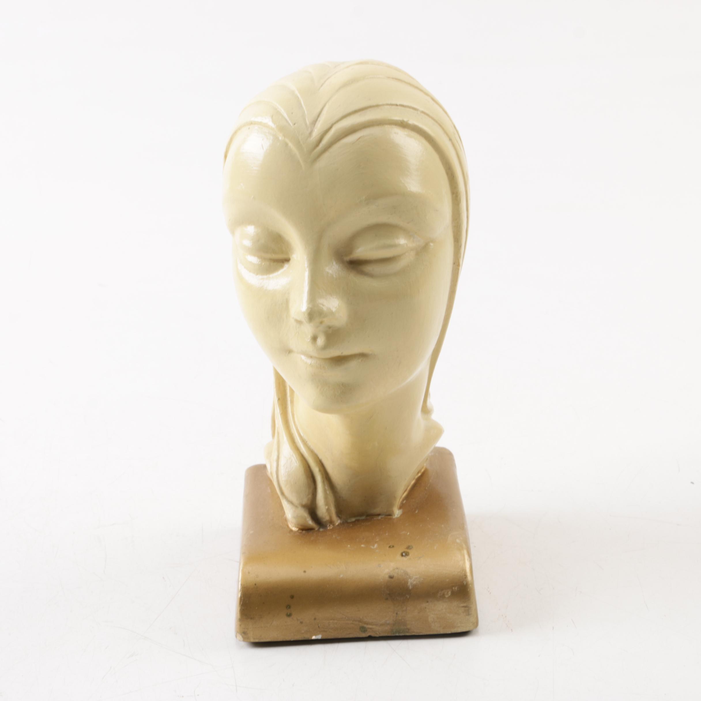 Ceramic Art Deco Style Lady Head Bookends