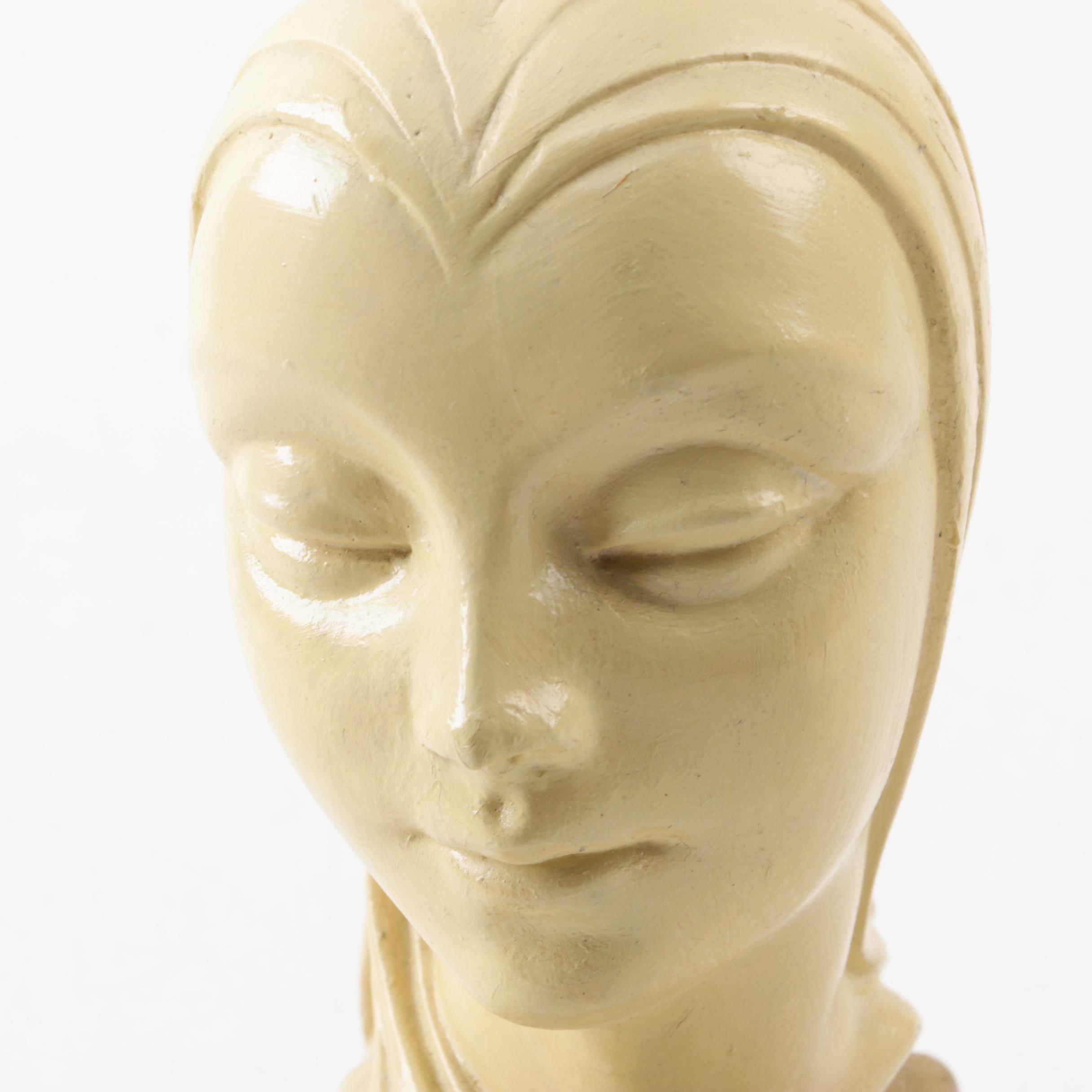 Ceramic Art Deco Style Lady Head Bookends