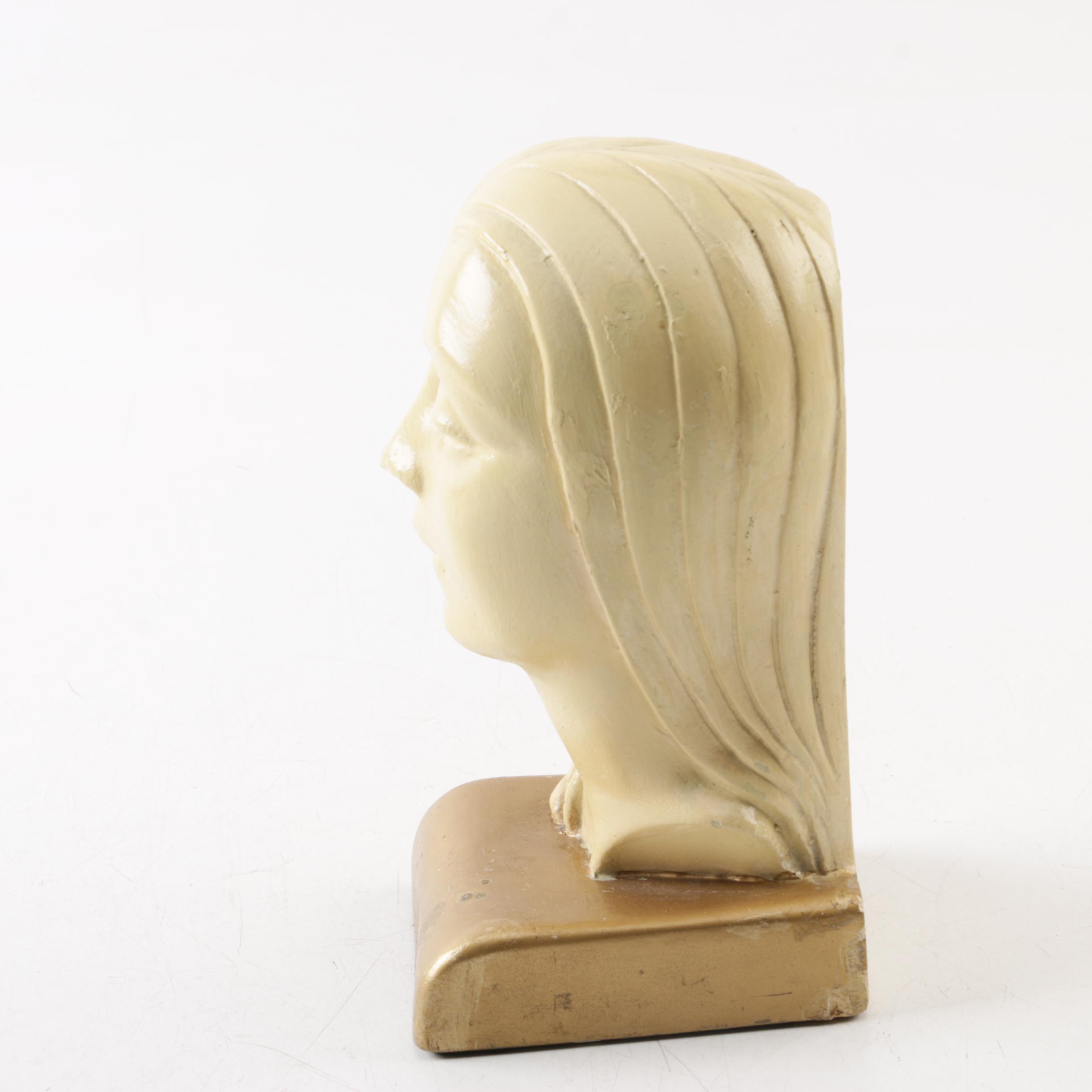 Ceramic Art Deco Style Lady Head Bookends