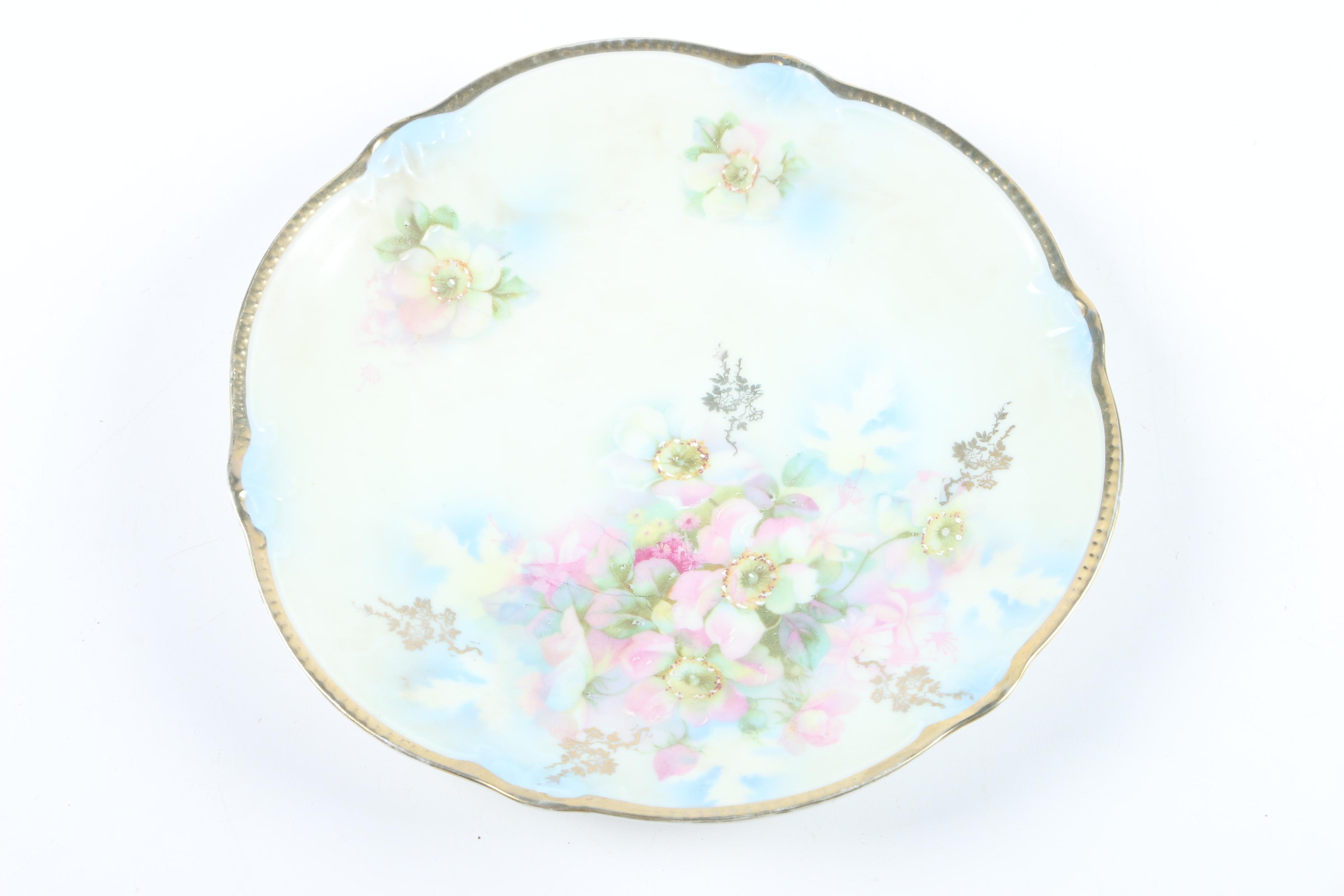 Vintage Floral Patterned Hand Decorated Porcelain Plate